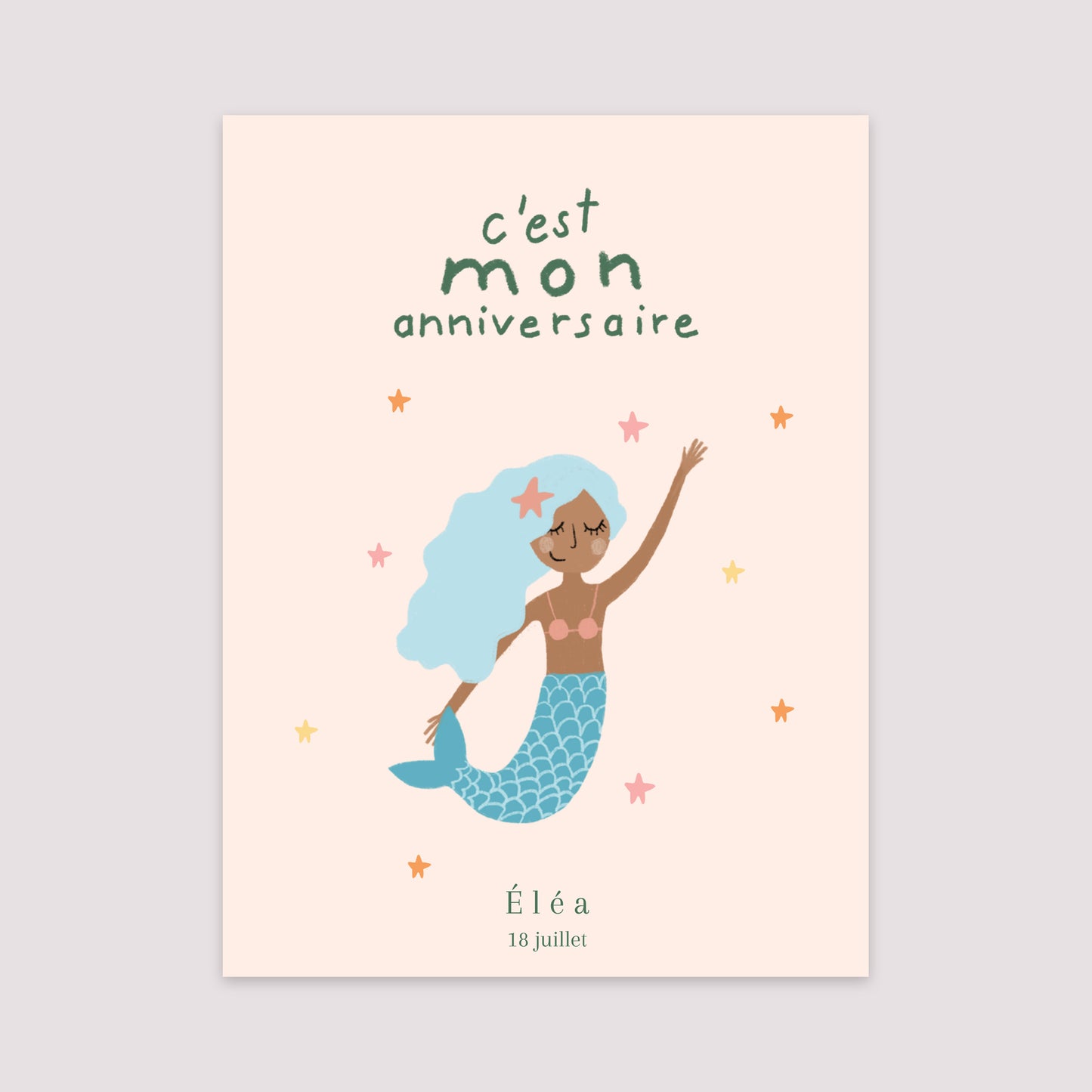 Affiche Anniversaire Enfant Portrait 30 x 40 cm Jolie Sirène photo N° 2