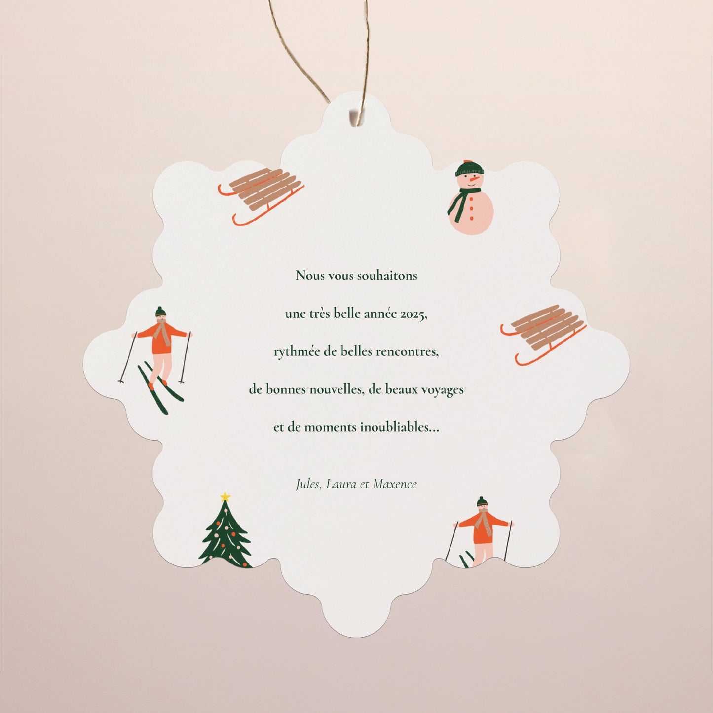 Carte de Noel Fin d'année Flocon à suspendre Le skieur photo N° 2