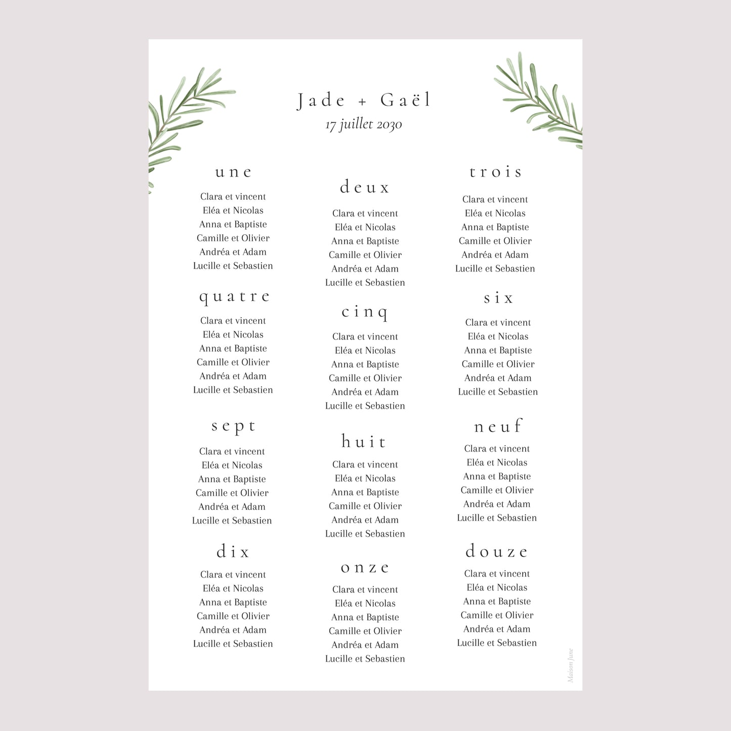 Plan de table Mariage Portrait Romarin de Provence photo N° 2