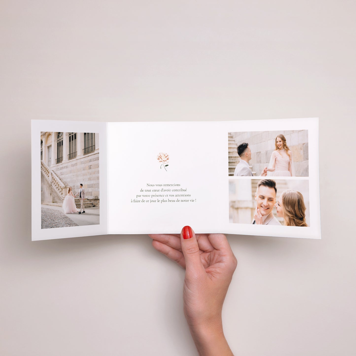 Remerciements Mariage Triptyque asymétrique Liberty Poudré photo N° 2