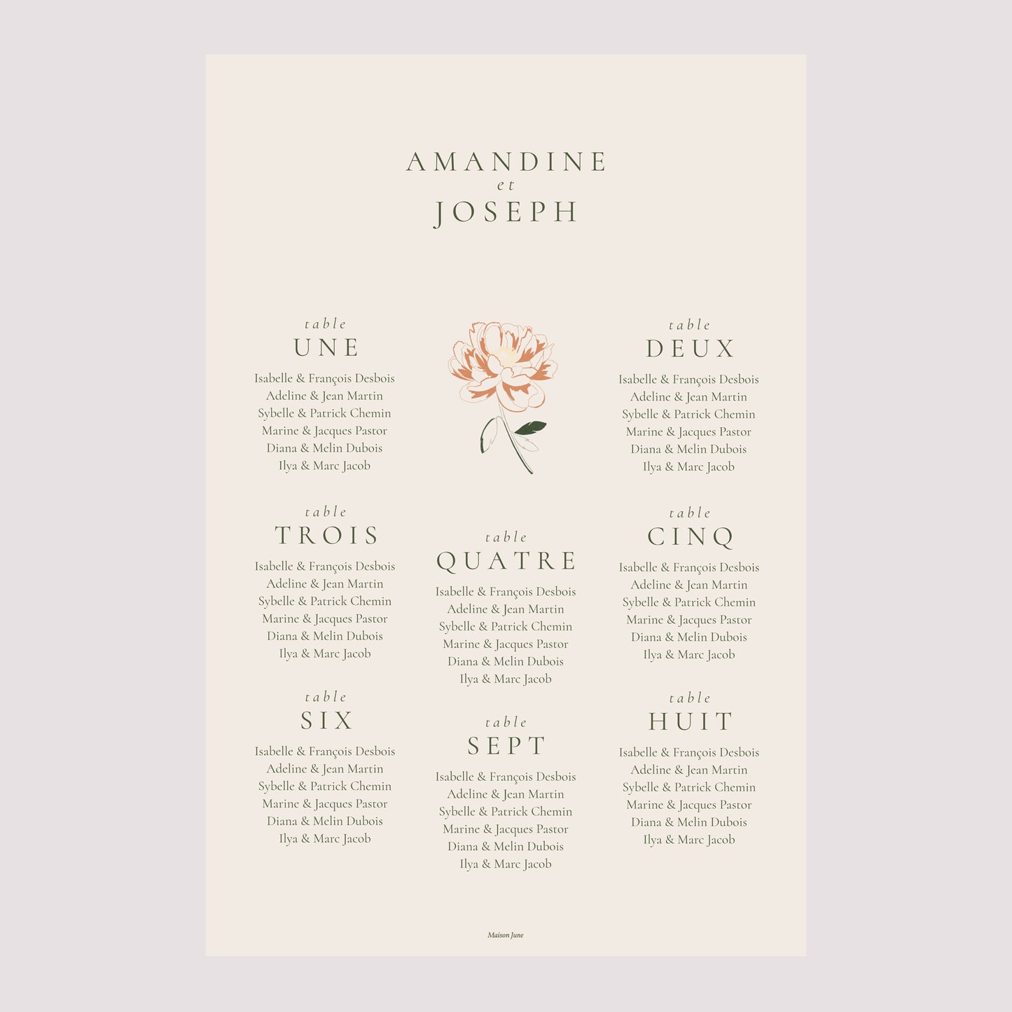 Plan de table Mariage Portrait Liberty Poudré photo N° 2