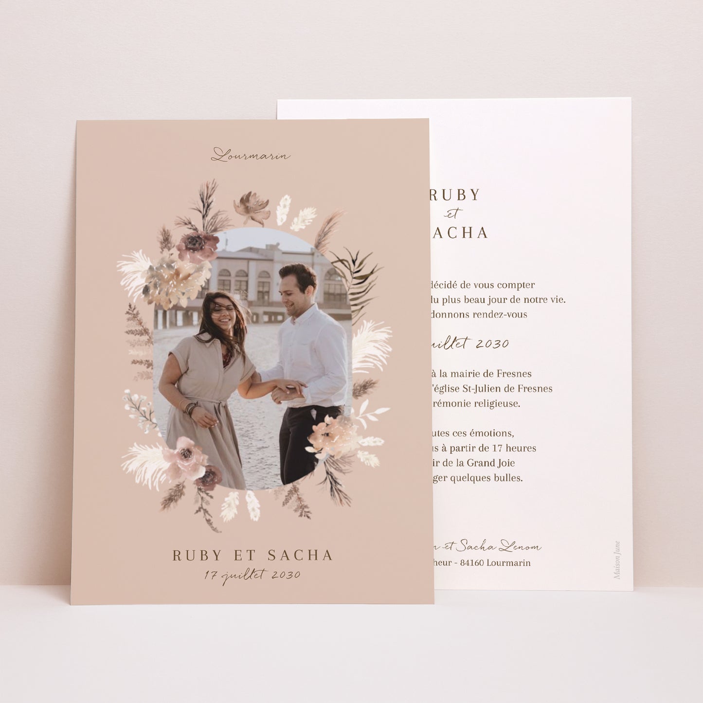 Faire-part Mariage Grand format rectangle Bohème floral photo N° 1