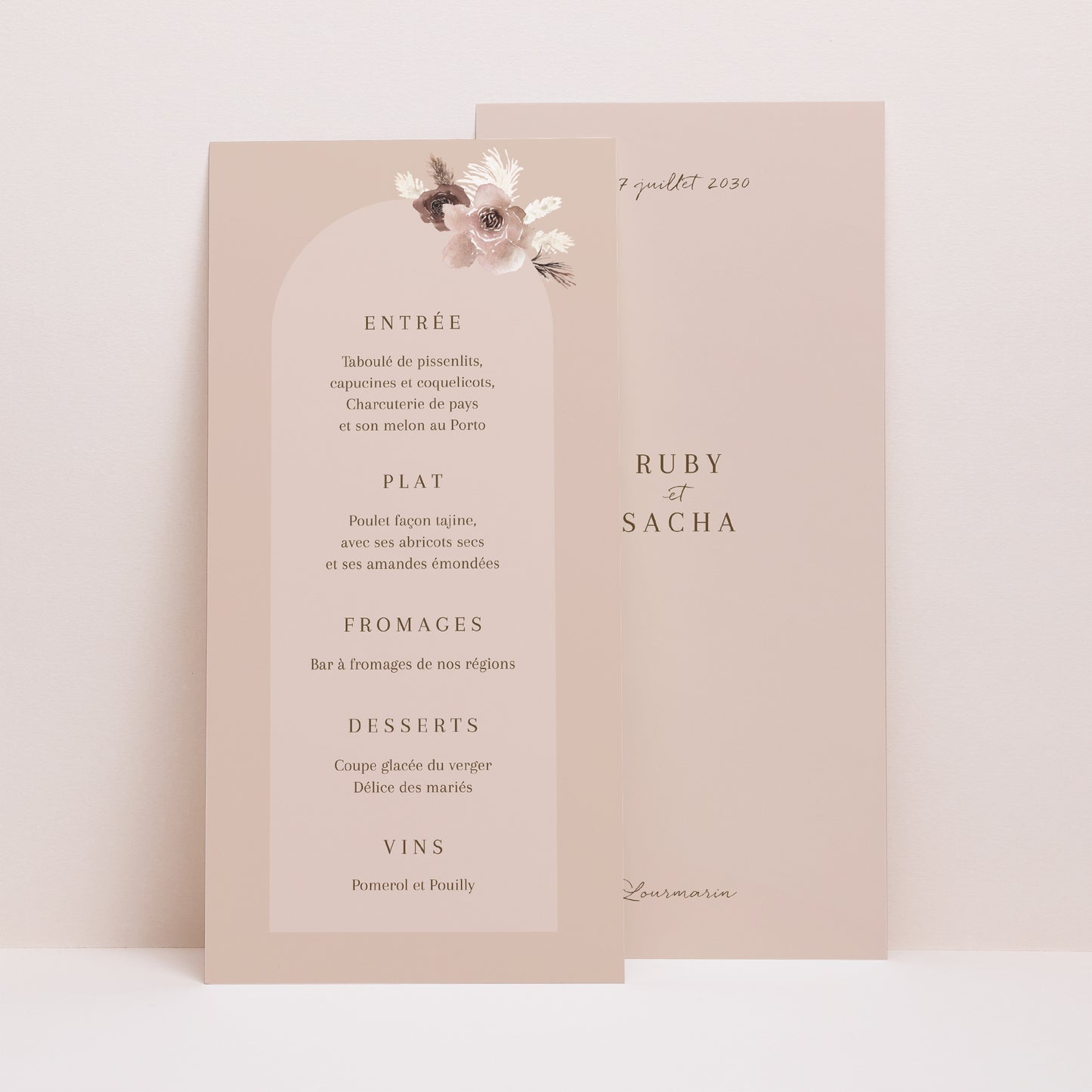 Menu Mariage Panoramique portrait Bohème floral photo N° 1