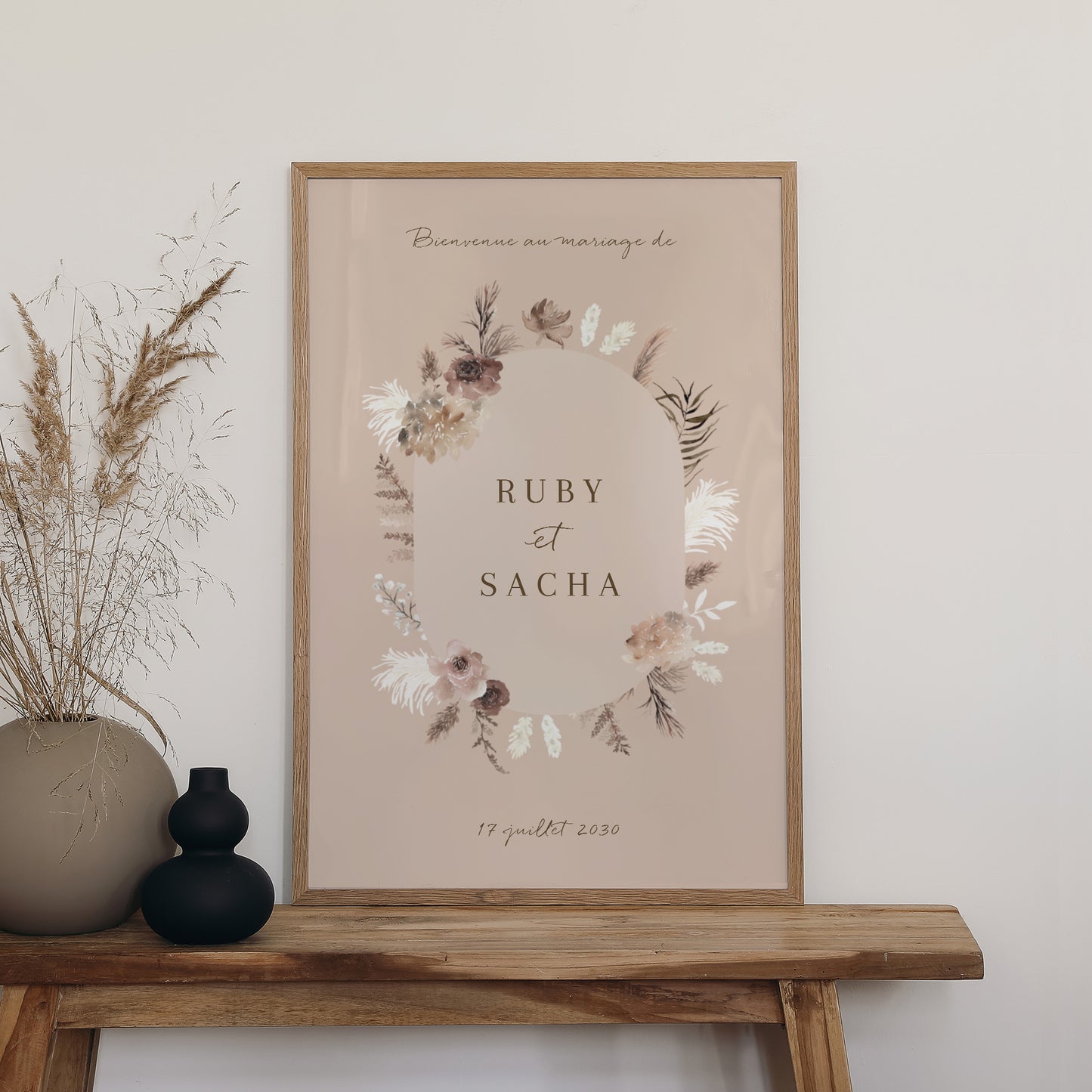 Panneau bienvenue Mariage Portrait 60 x 90 cm Bohème floral photo N° 2