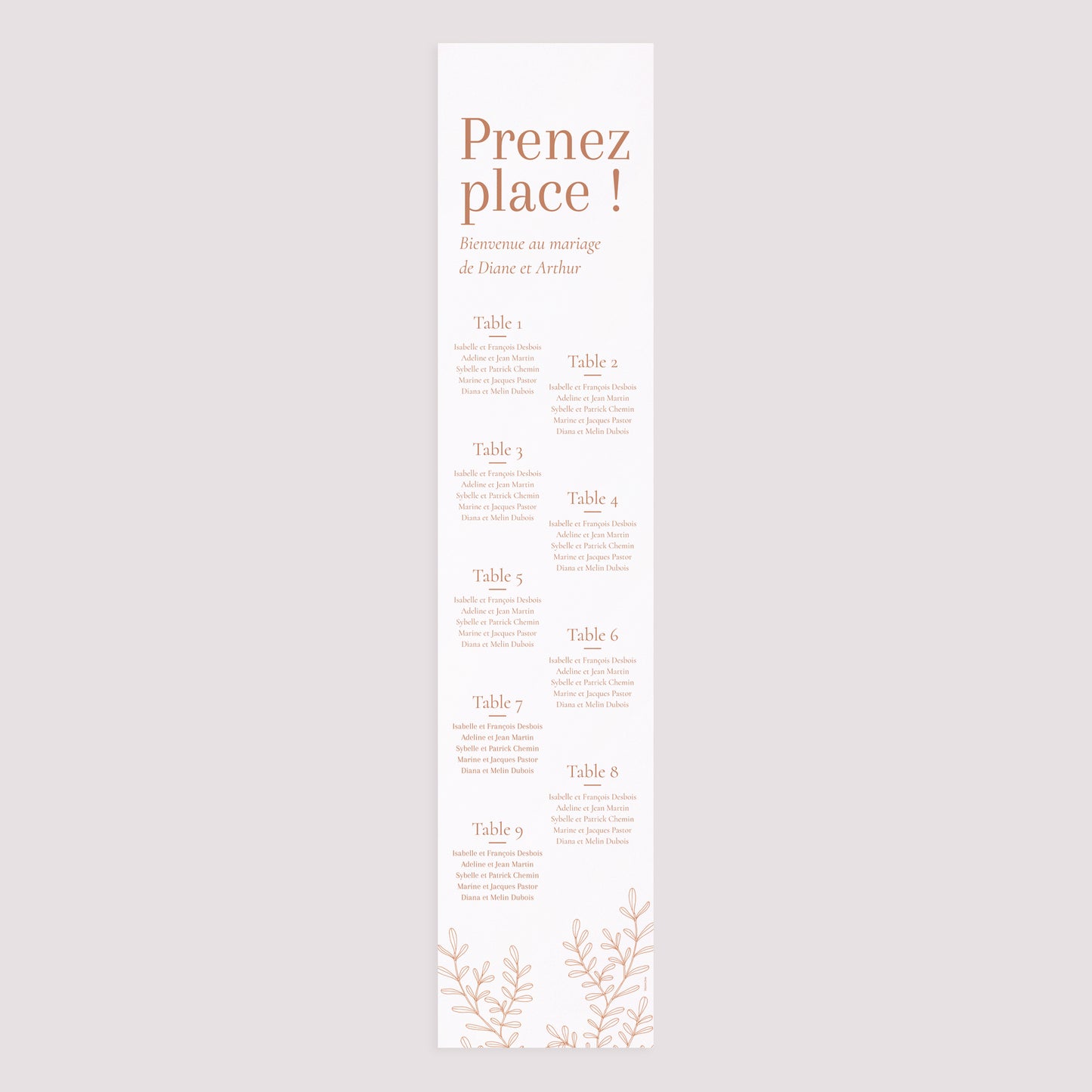 Plan de table Mariage Papier Végétal Corail photo N° 3