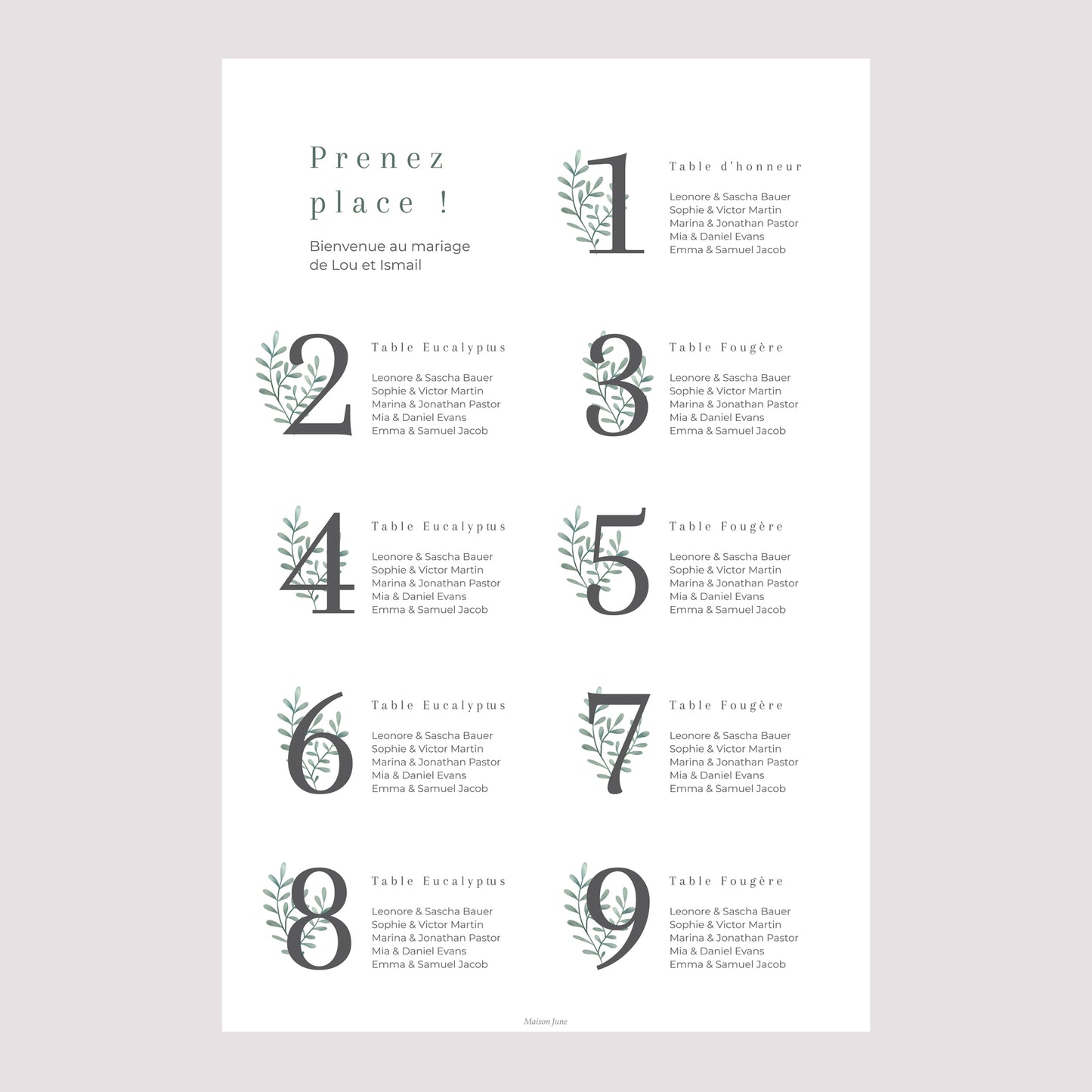 Plan de table Mariage Portrait Douceur d'or photo N° 2