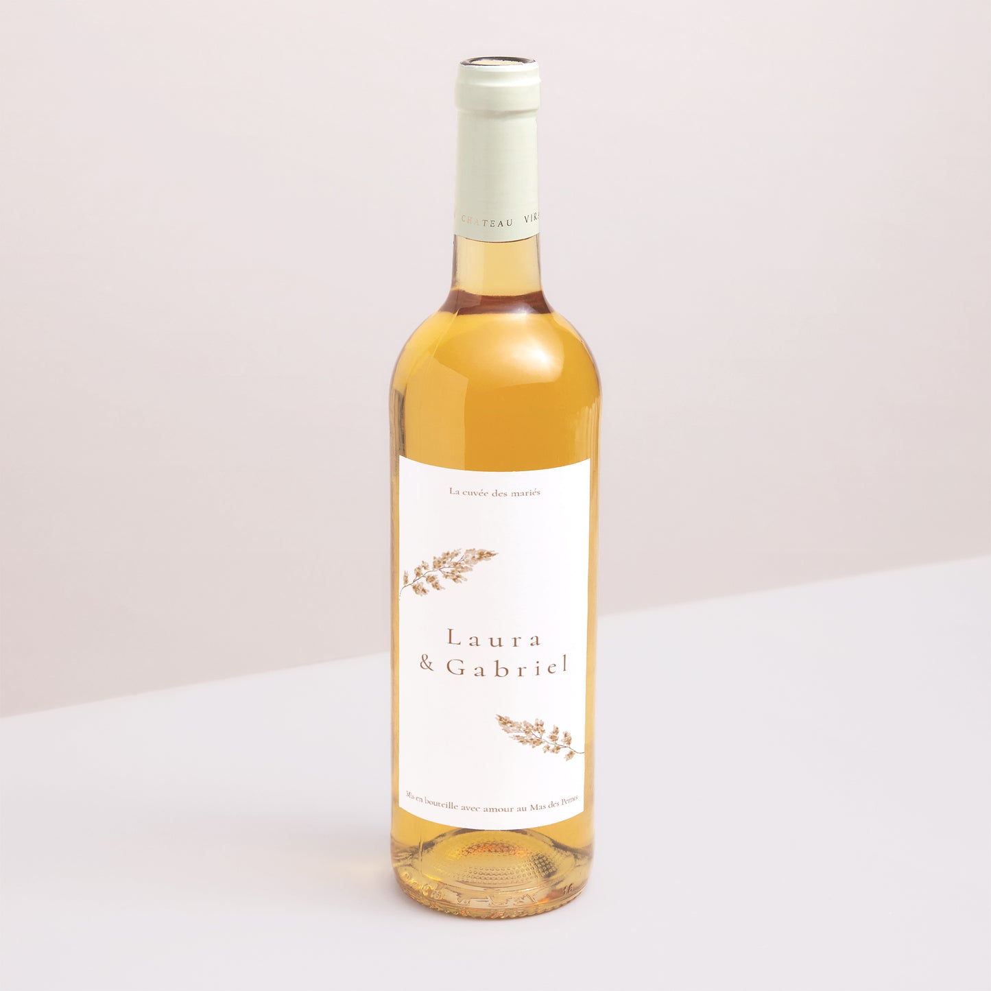 Etiquette bouteille Mariage Portrait champêtre crème chic photo N° 1