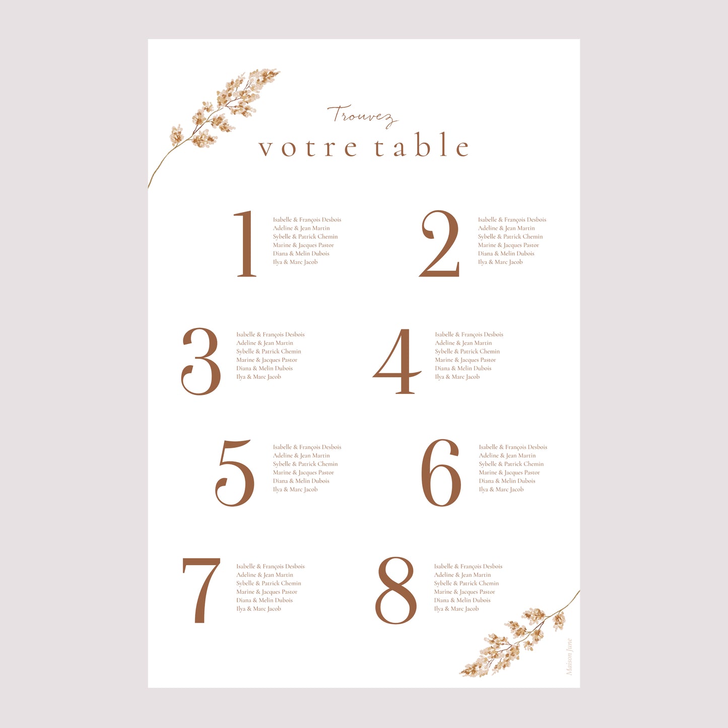Plan de table Mariage Portrait 60 x 90 cm Champêtre crème chic photo N° 2