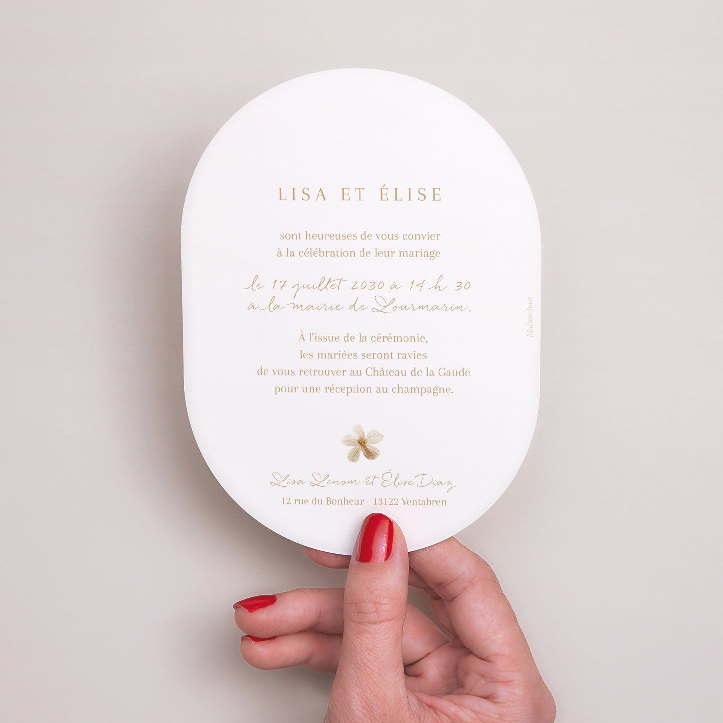 Faire-part Mariage Ovale Bohème crème photo N° 3