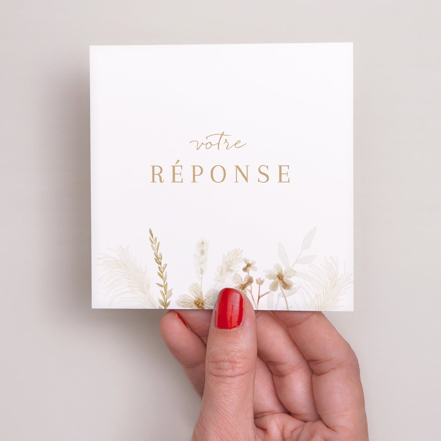 Carton réponse Mariage Carré Bohème crème photo N° 2
