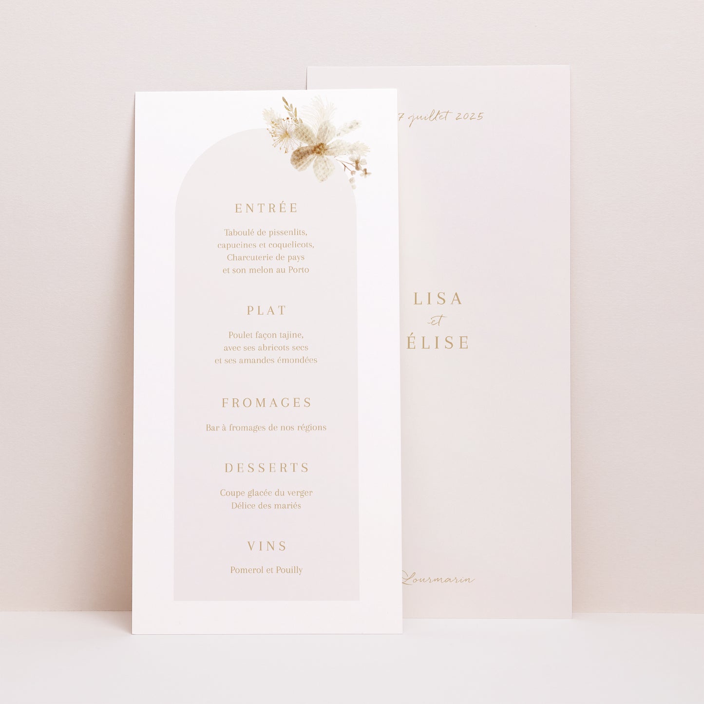 Menu Mariage Panoramique portrait Bohème crème photo N° 1