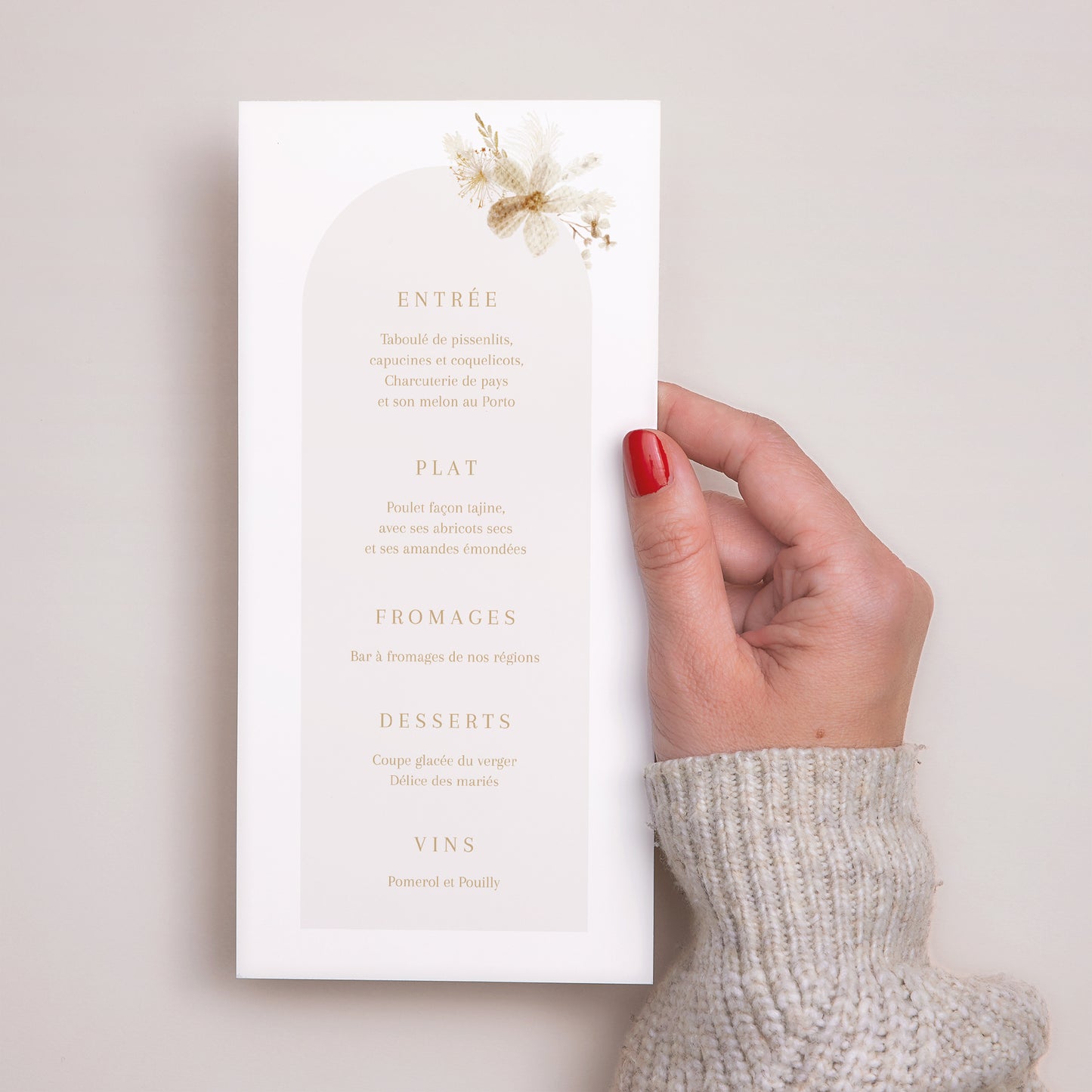 Menu Mariage Panoramique portrait Bohème crème photo N° 2