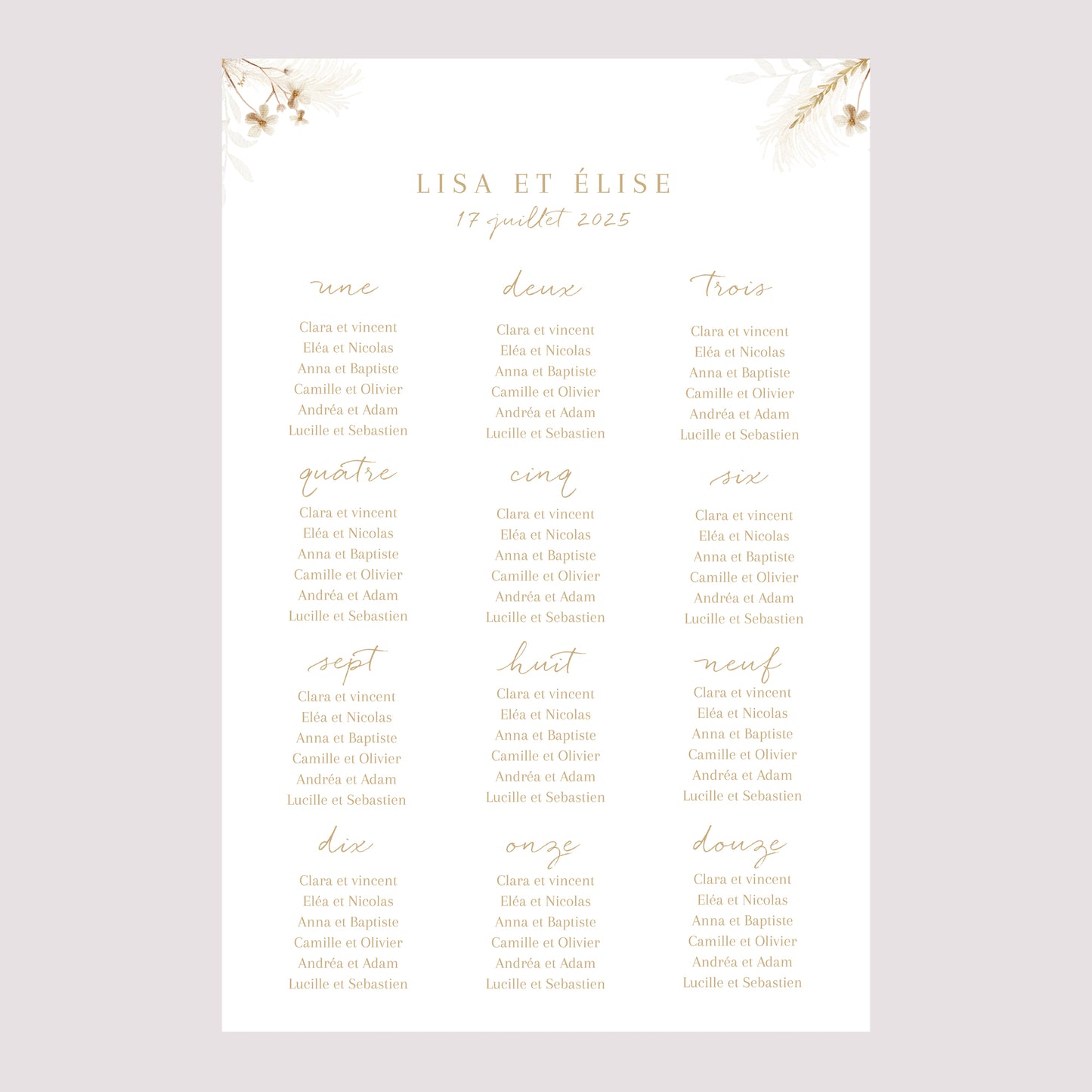 Plan de table Mariage Portrait Bohème crème photo N° 2