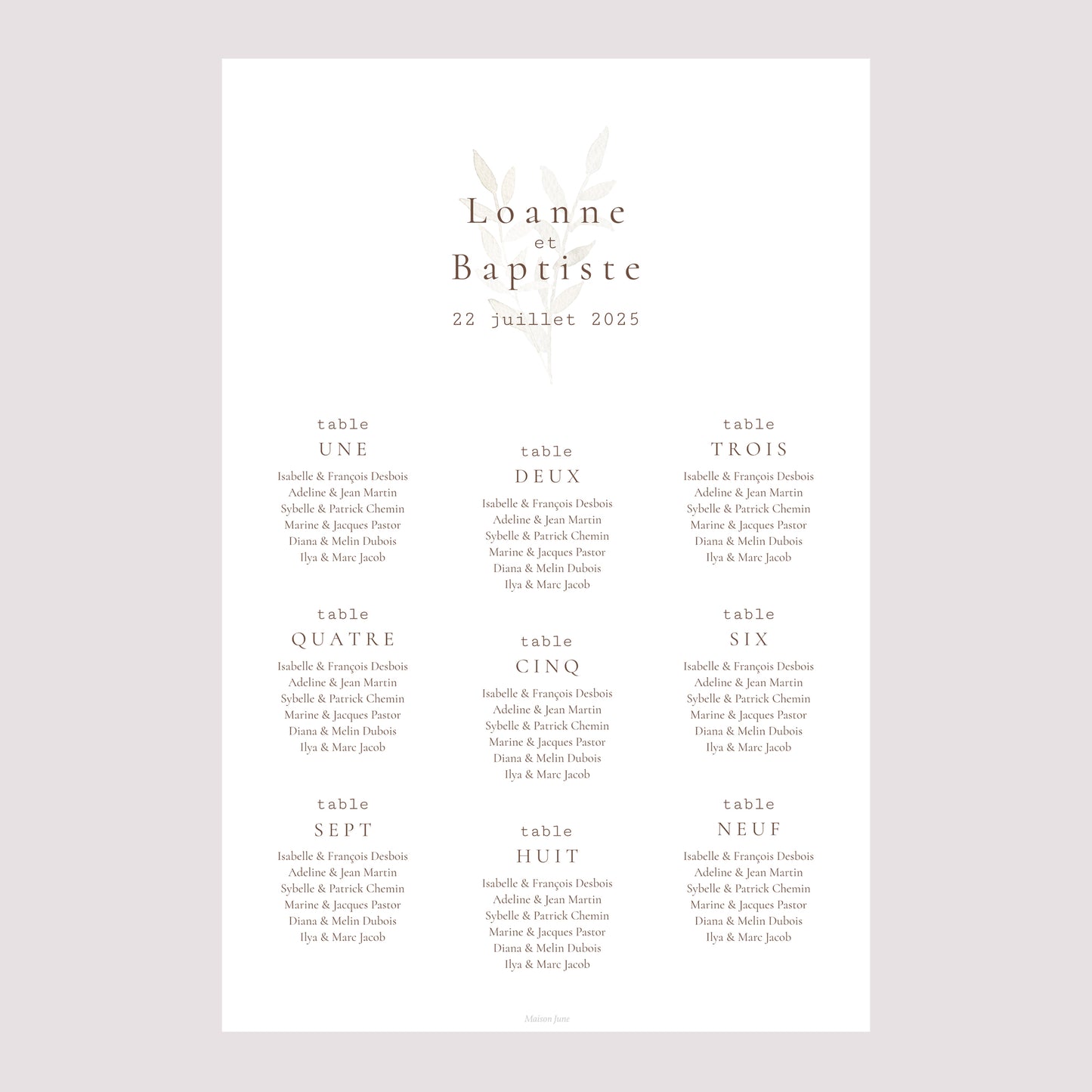 Plan de table Mariage Portrait 60 x 90 cm Fleurs Séchées photo N° 2