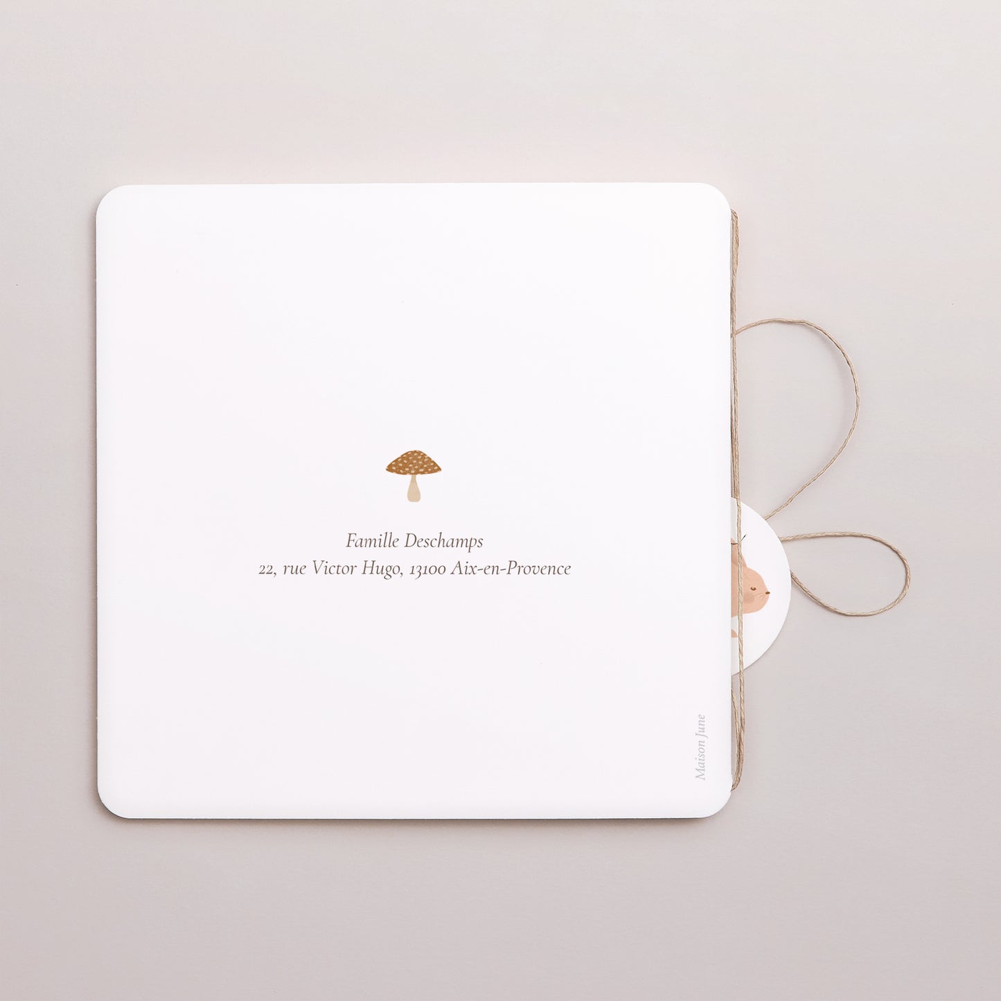 Faire-part Naissance Carré double volet, coins arrondis, étiquette ronde Il était une fois les animaux de la forêt photo N° 3