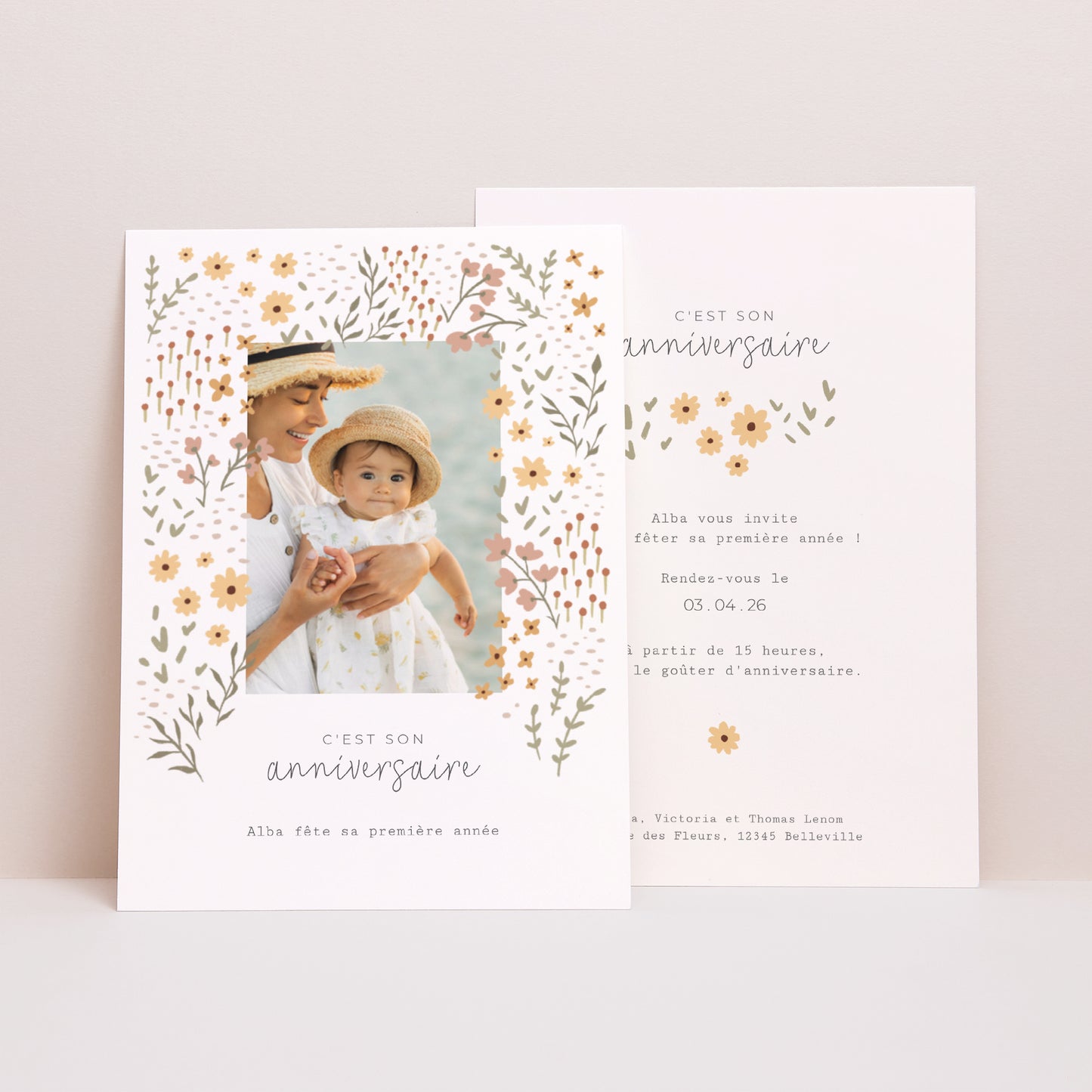 Invitations Anniversaire Enfant Portrait Thème Floral photo N° 1