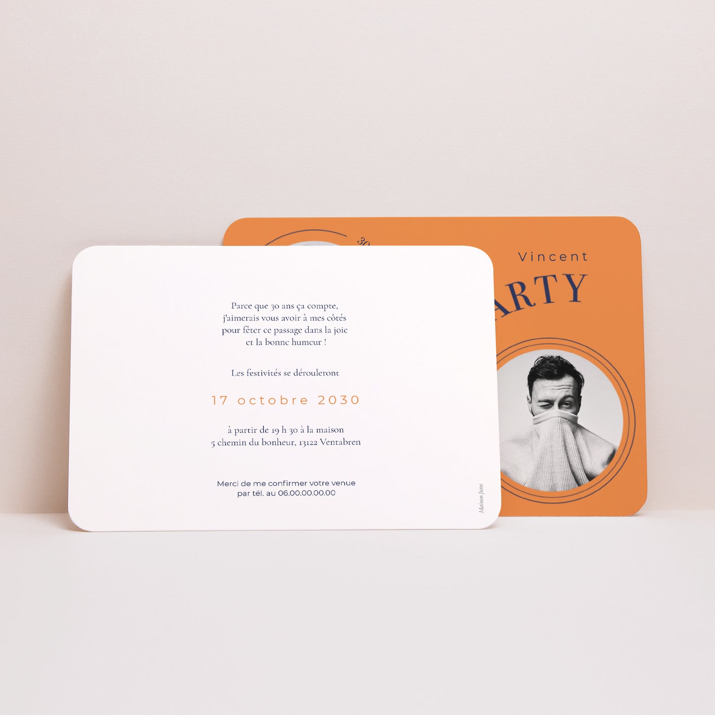 Invitations Anniversaire Adulte Paysage, bords arrondis Orange Flashy Party, Homme photo N° 3