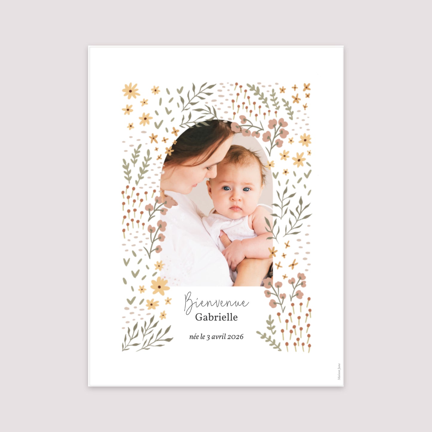 Affiche Naissance Portrait 30 x 40 cm Petites fleurs photo N° 2
