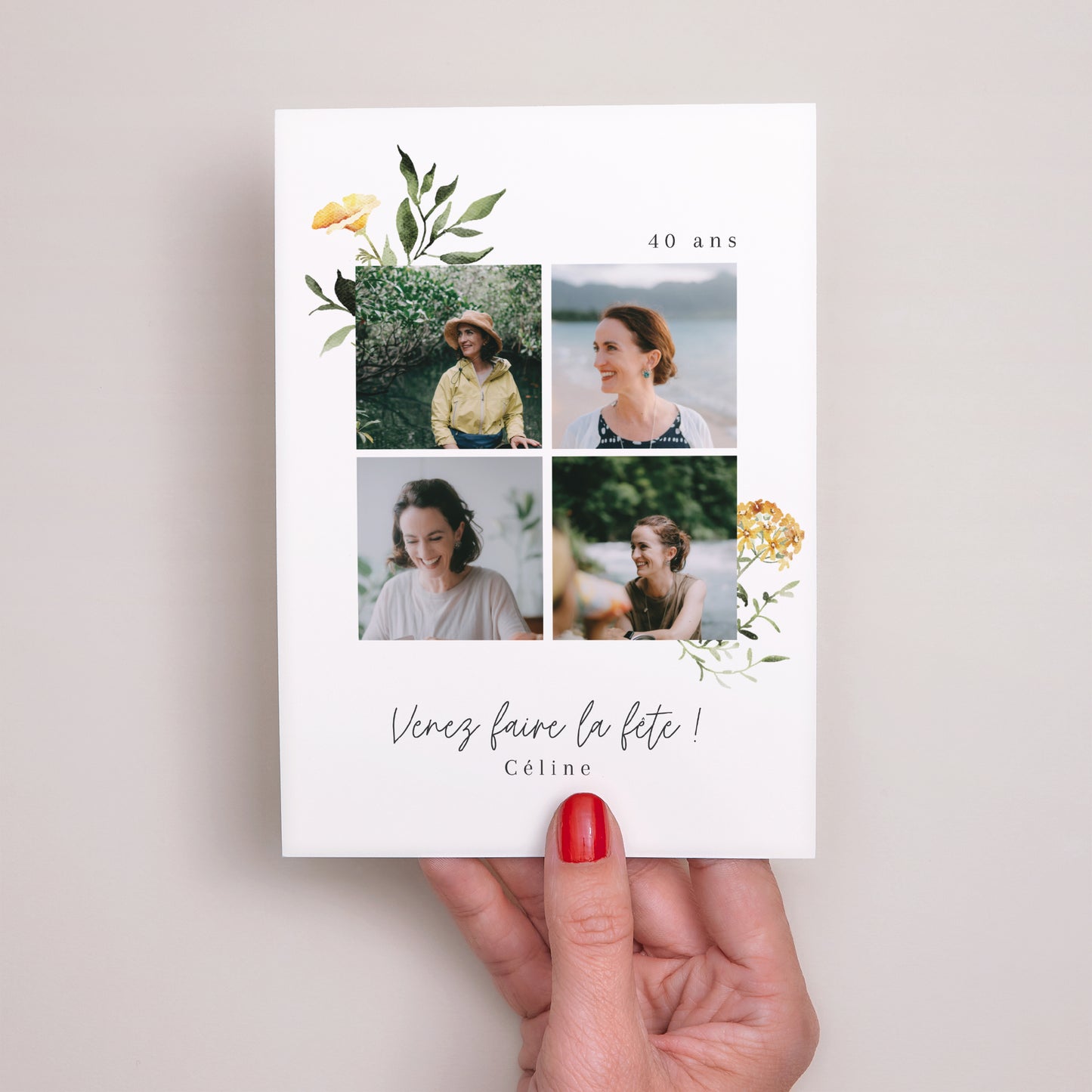 Invitations Anniversaire Adulte Portrait Multiphotos floral photo N° 2