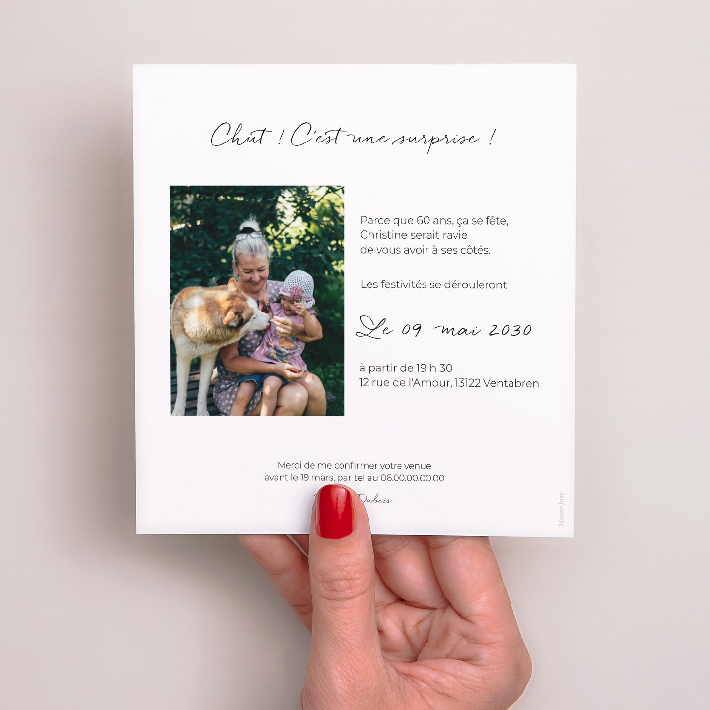 Invitations Anniversaire Adulte Carré Photomontage 3 photos, 60 ans photo N° 3