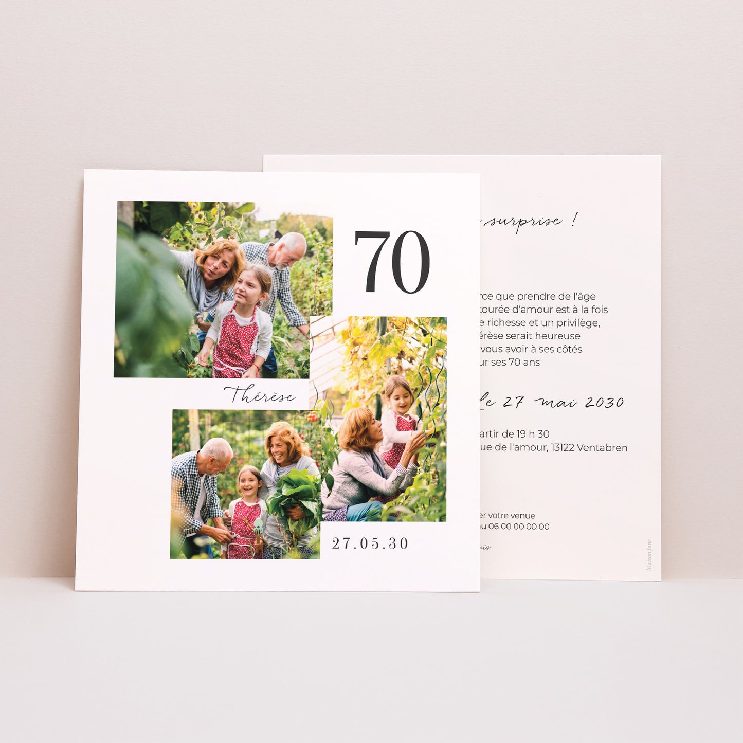 Invitations Anniversaire Adulte Carré Photomontage 70 ans photo N° 1
