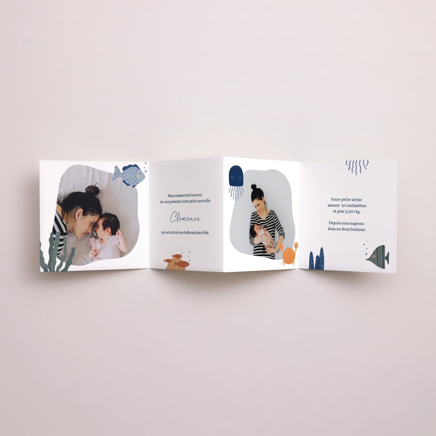 Faire-part Naissance Accordéon Il était une fois les animaux marins photo N° 3