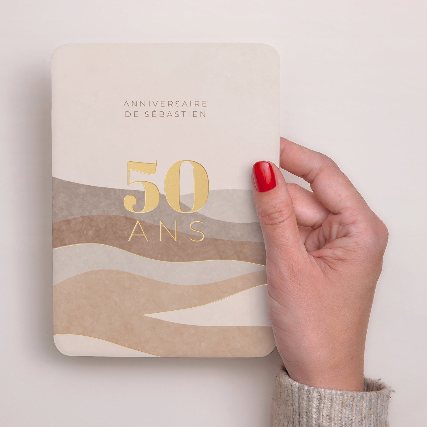 Invitations Anniversaire Adulte Portrait, bords arrondis Camaïeu Beige 50 ans photo N° 2