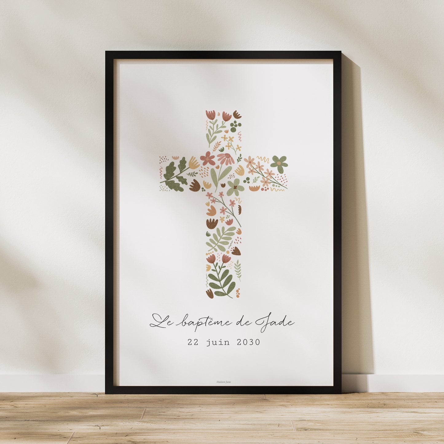 Panneau bienvenue Baptême Portrait 60 x 90 cm Croix Florale photo N° 1