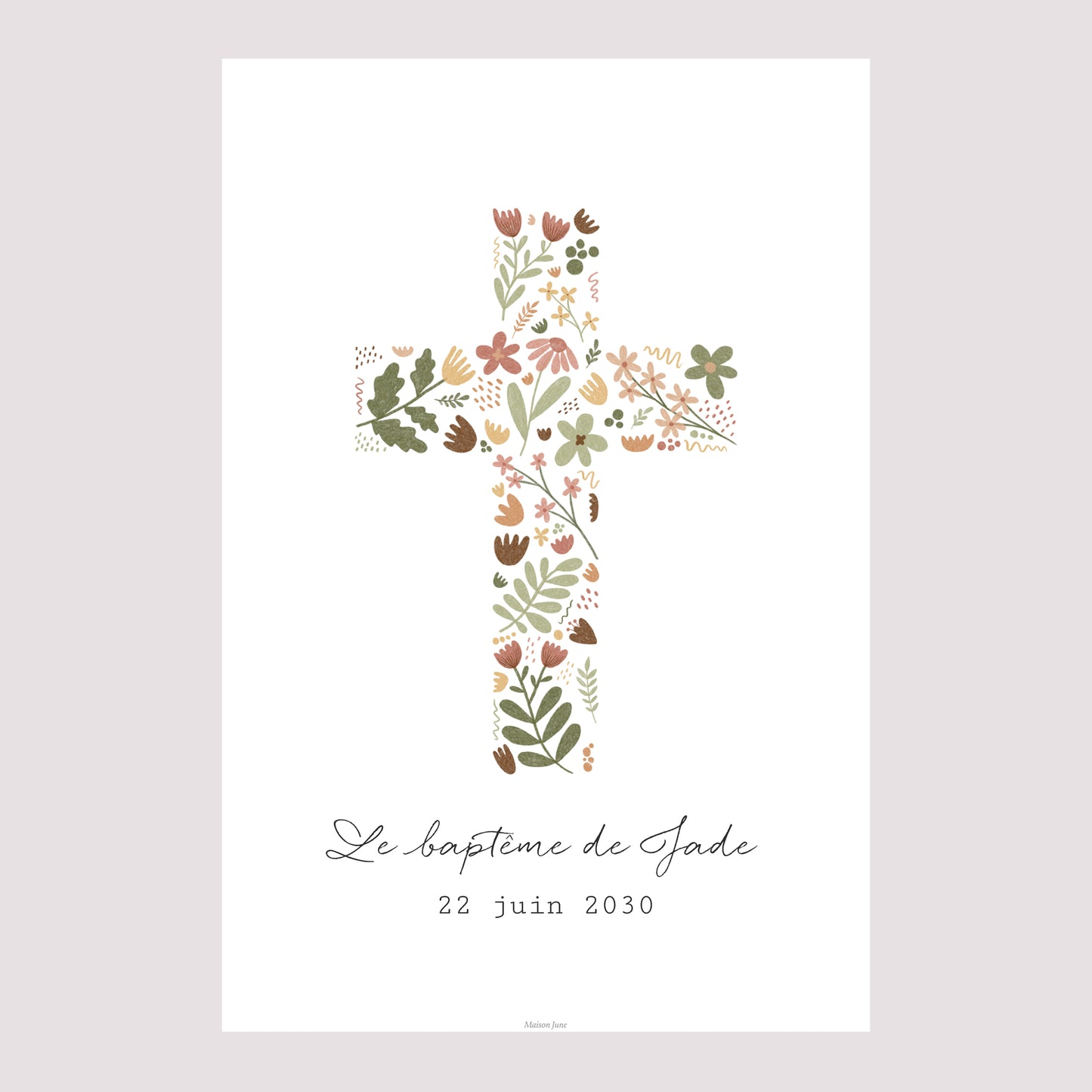Panneau bienvenue Baptême Portrait 60 x 90 cm Croix Florale photo N° 2