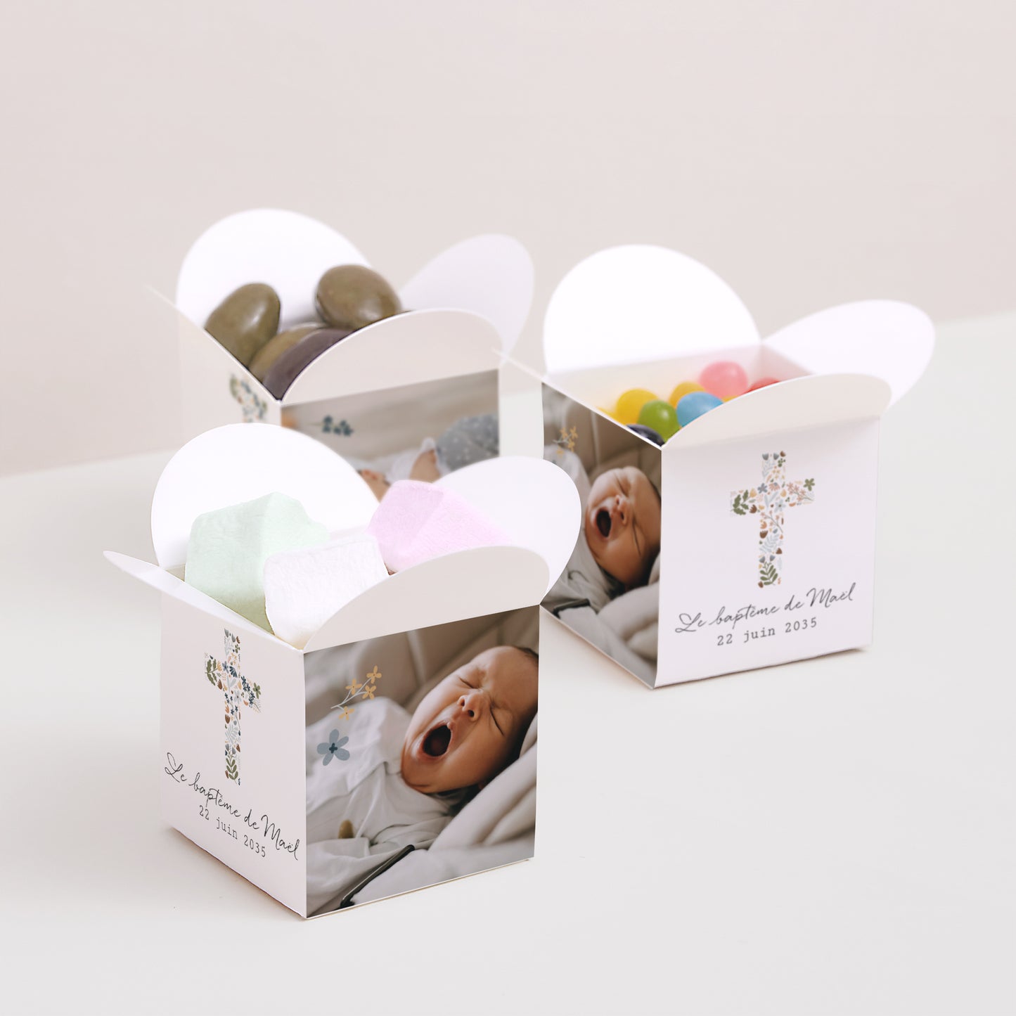 Boîte à dragées Baptême Ouverture papillon Croix Liberty photo N° 3