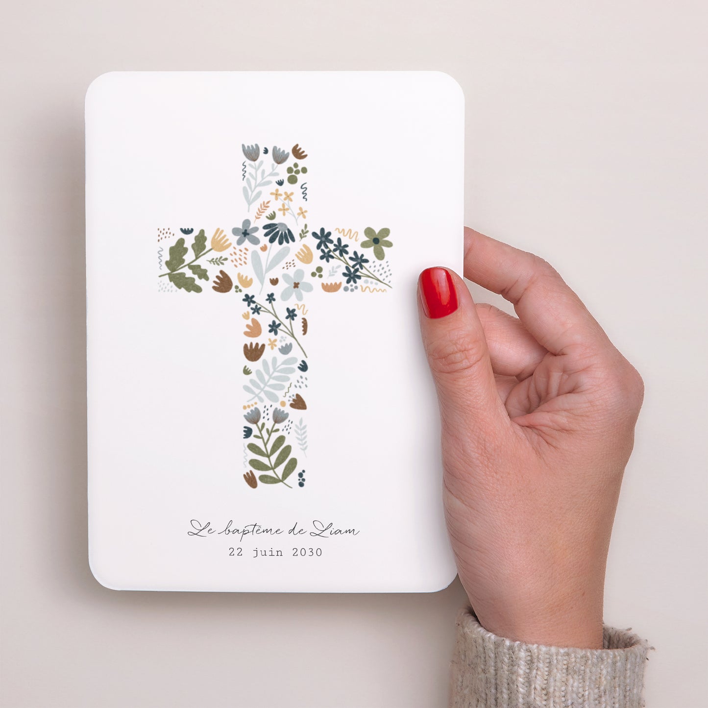 Faire-part Baptême Portrait, bords arrondis Croix Liberty photo N° 2