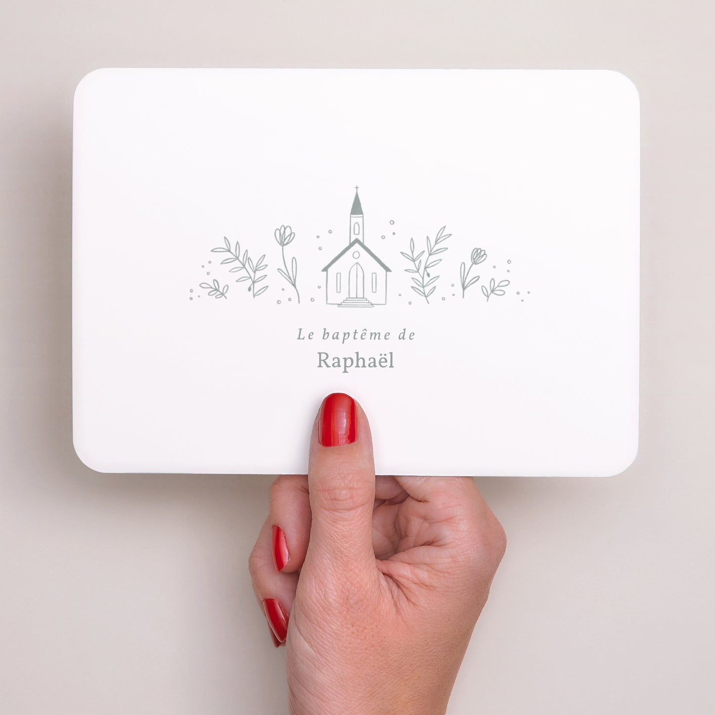 Faire-part Baptême Paysage, bords arrondis Eglise crayonnée photo N° 3