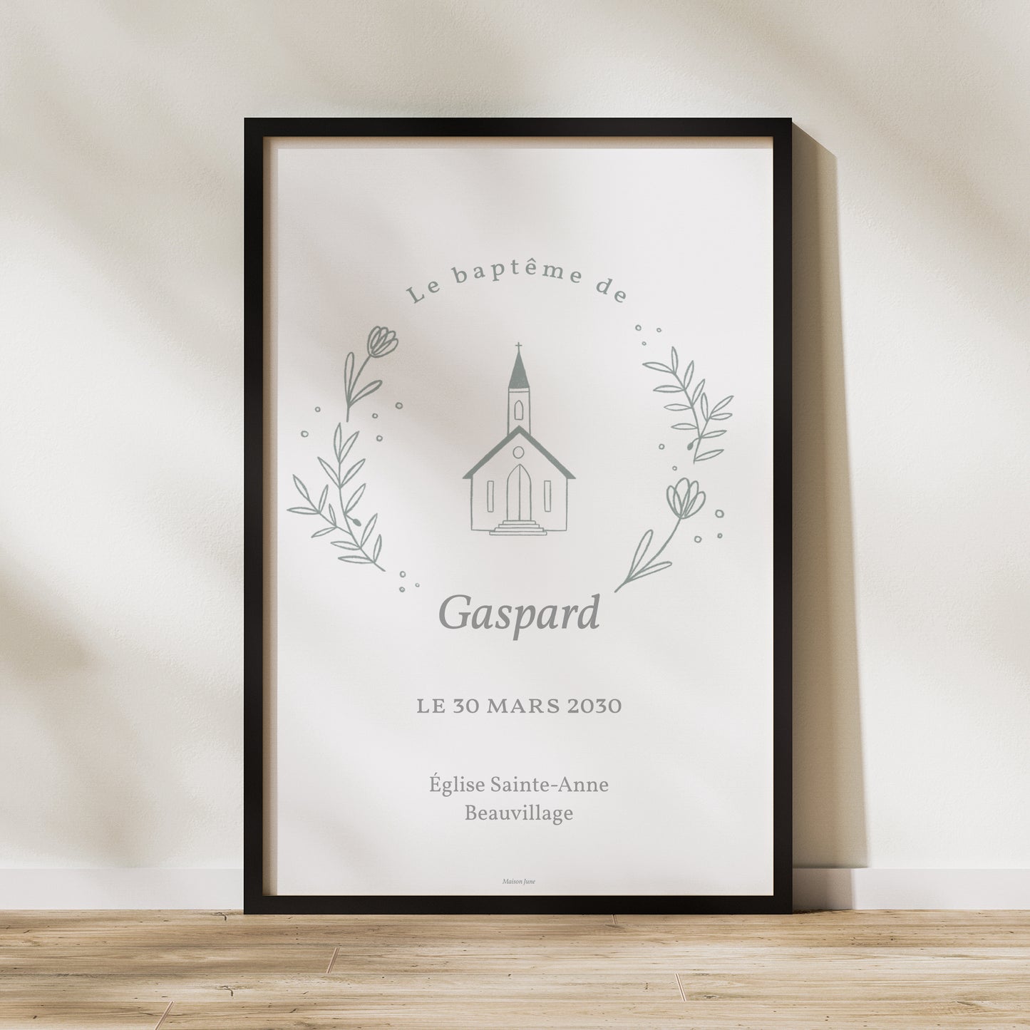 Panneau bienvenue Baptême Portrait 60 x 90 cm Eglise crayonnée photo N° 1