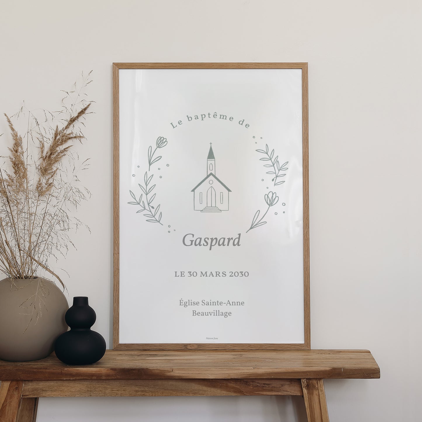 Panneau bienvenue Baptême Portrait 60 x 90 cm Eglise crayonnée photo N° 2