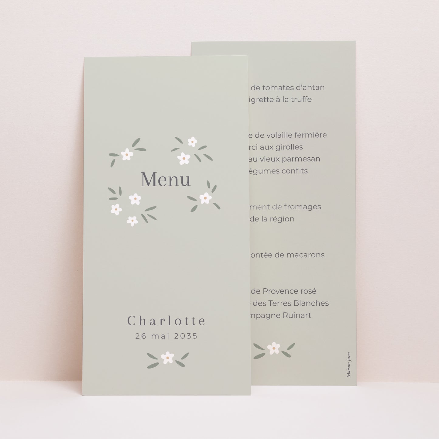 Menu Baptême Panoramique portrait Petites fleurs vert photo N° 1