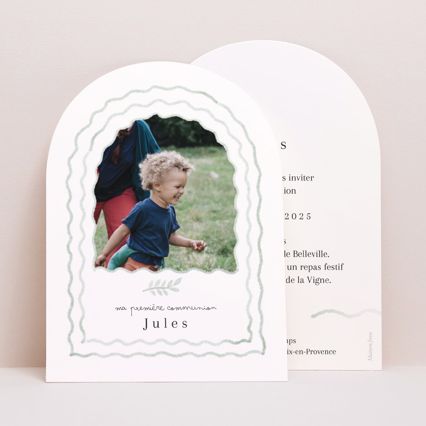 Faire-part Communion Petite arche Arche Ondulée, vert photo N° 1