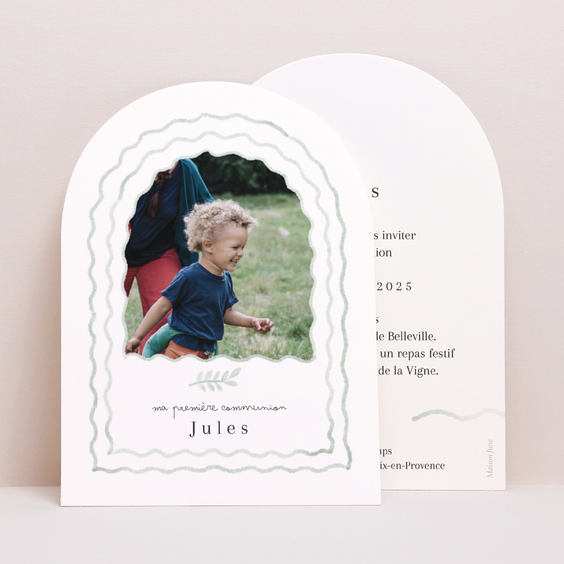 Faire-part Communion Petite arche Arche Ondulée, vert photo N° 1