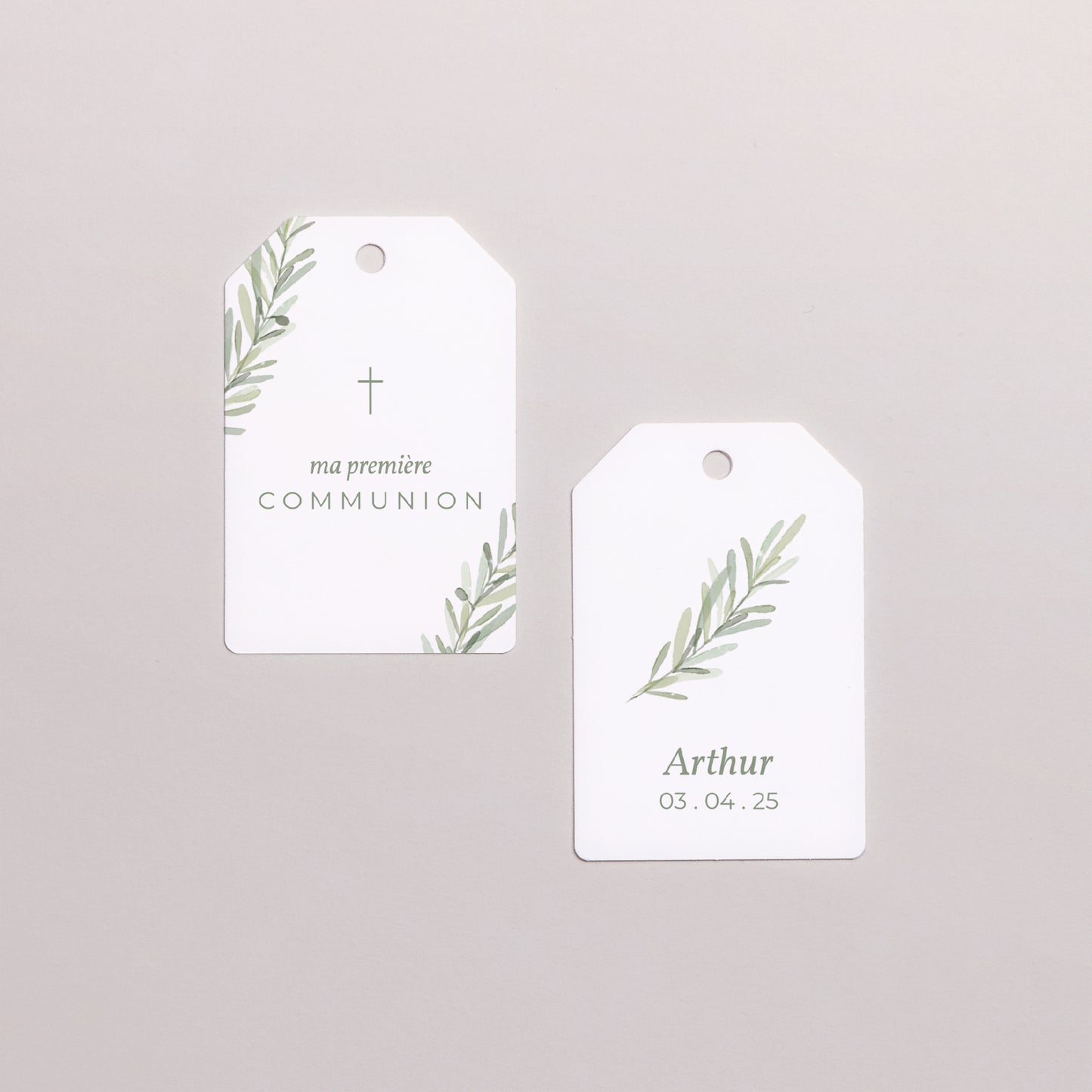 Boîte à dragées Communion boule avec étiquette fanion Couronne d'olivier photo N° 4