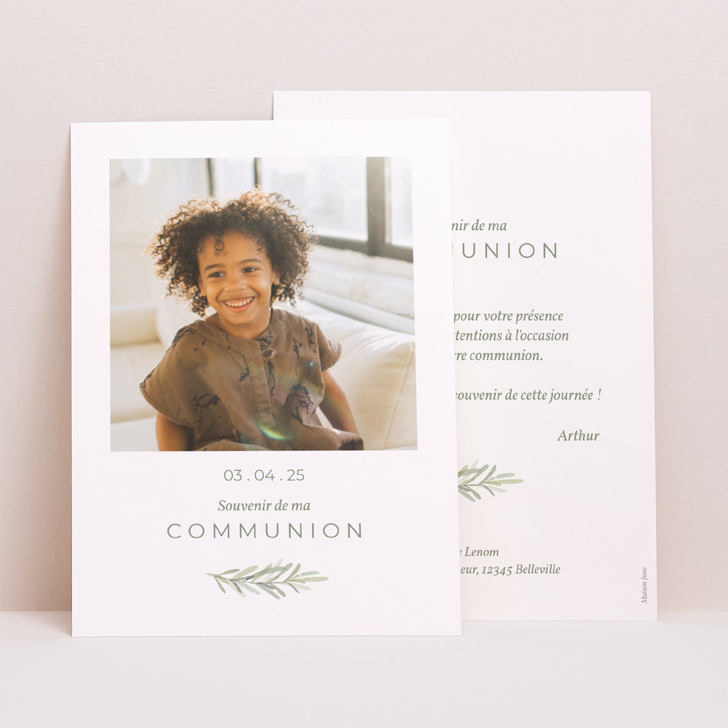 Remerciements Communion Portrait Couronne d'olivier photo N° 1