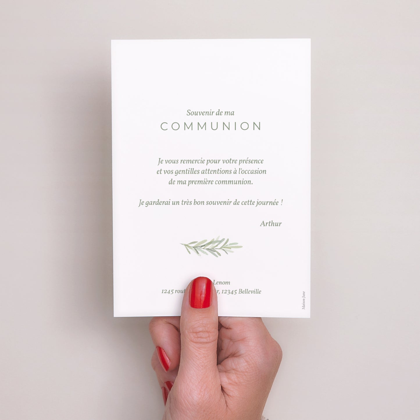 Remerciements Communion Portrait Couronne d'olivier photo N° 3