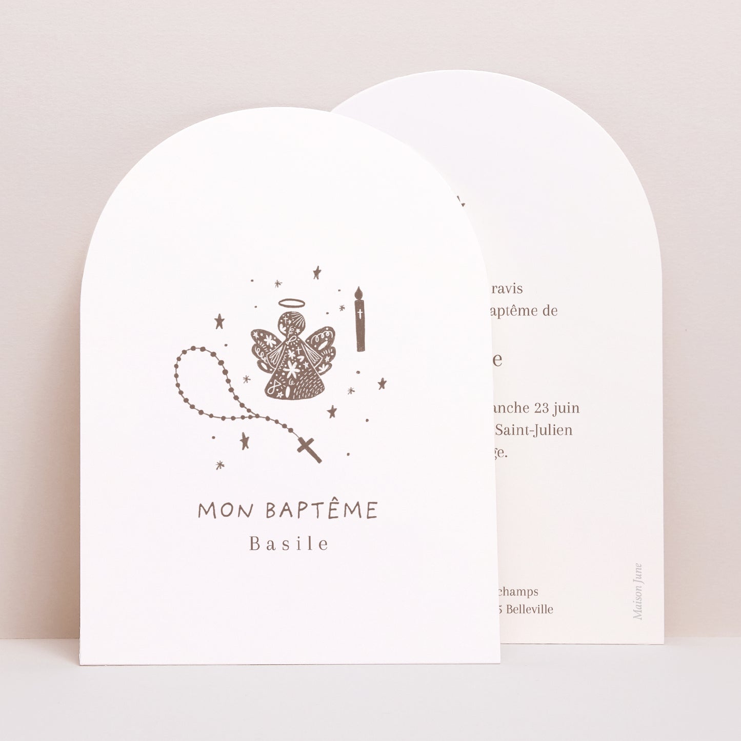Faire-part Baptême Petite arche Angelot et chapelet photo N° 1
