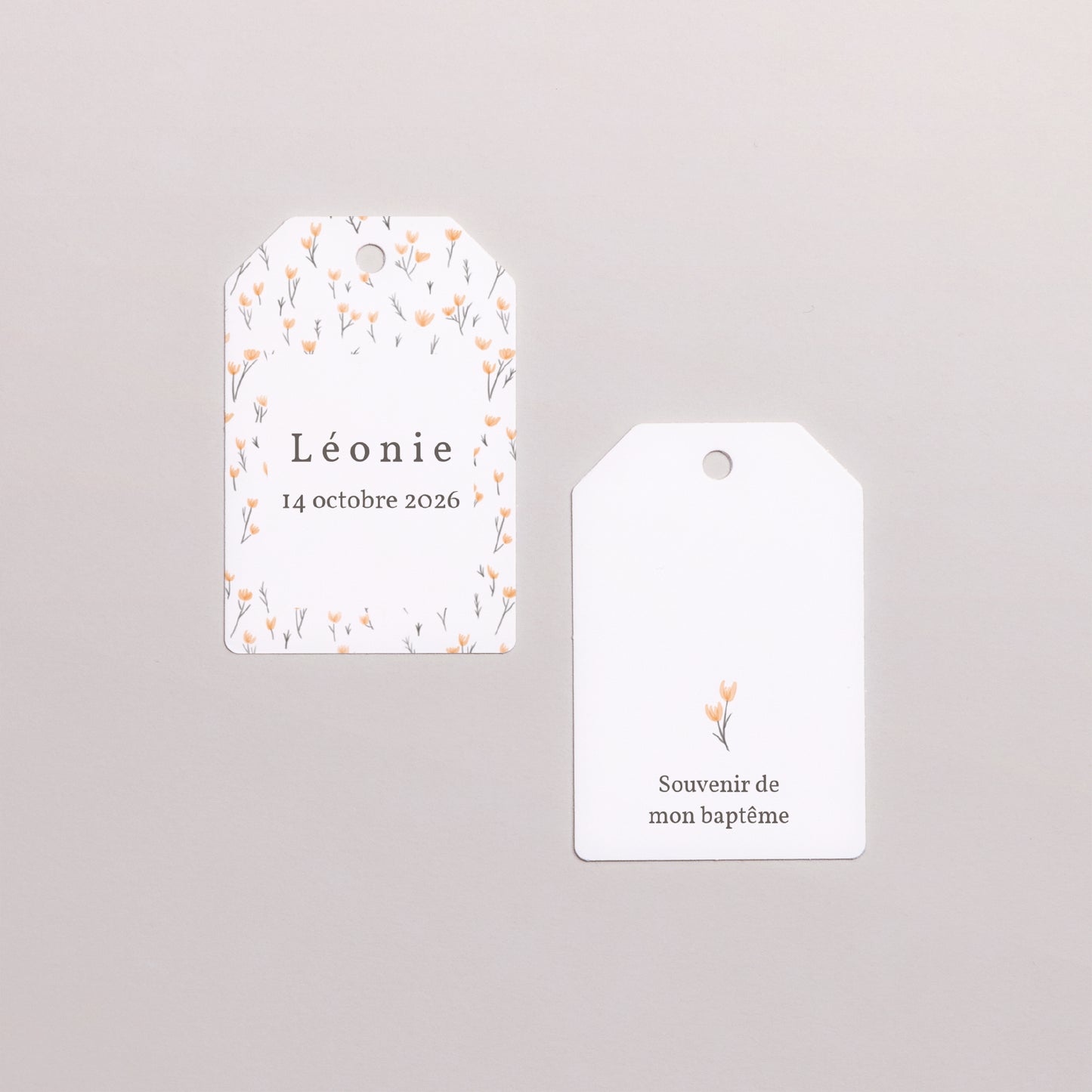 Etiquette perforée Baptême Fanion Liberty fleurs orange photo N° 1