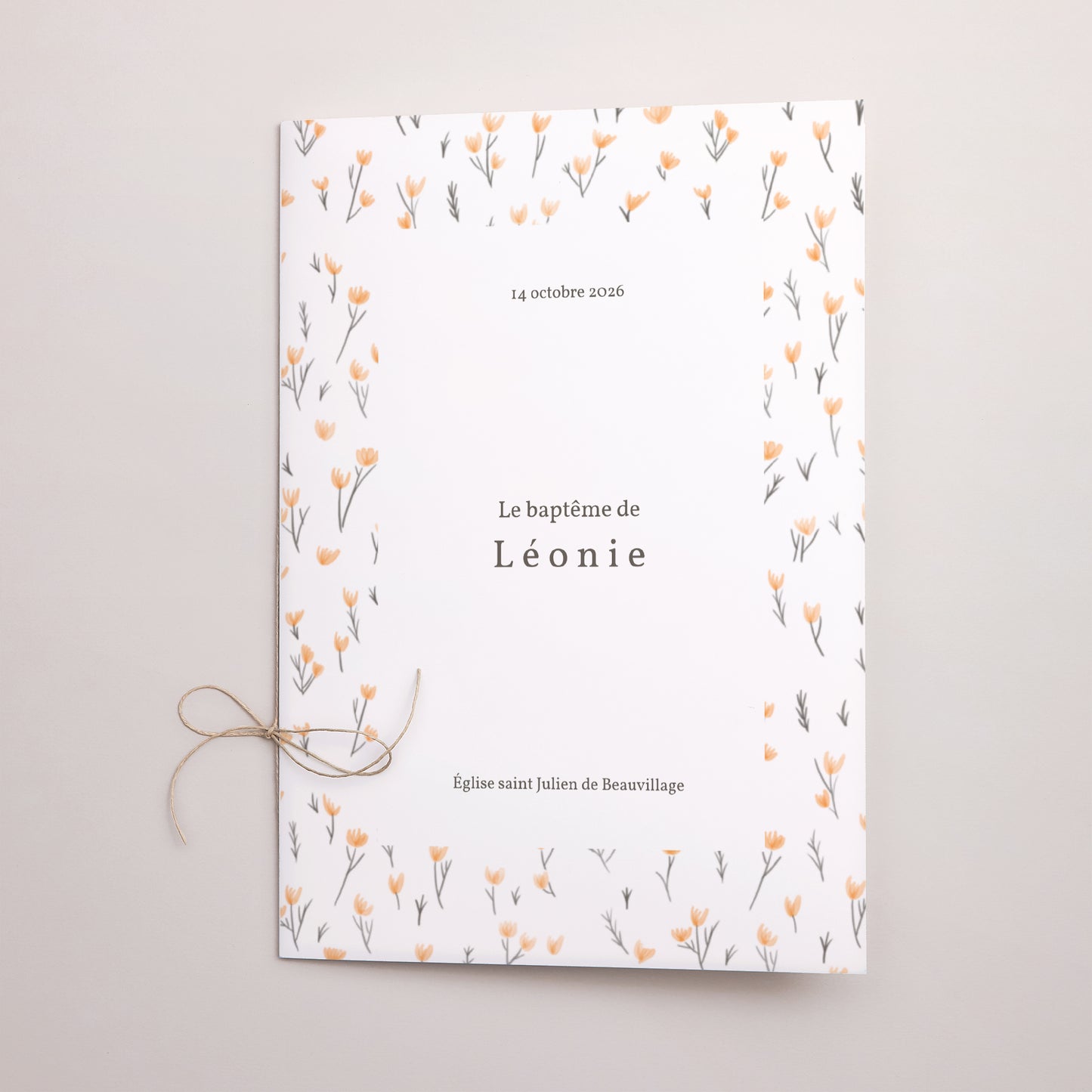 Livret de messe Baptême Double volet Liberty fleurs orange photo N° 1