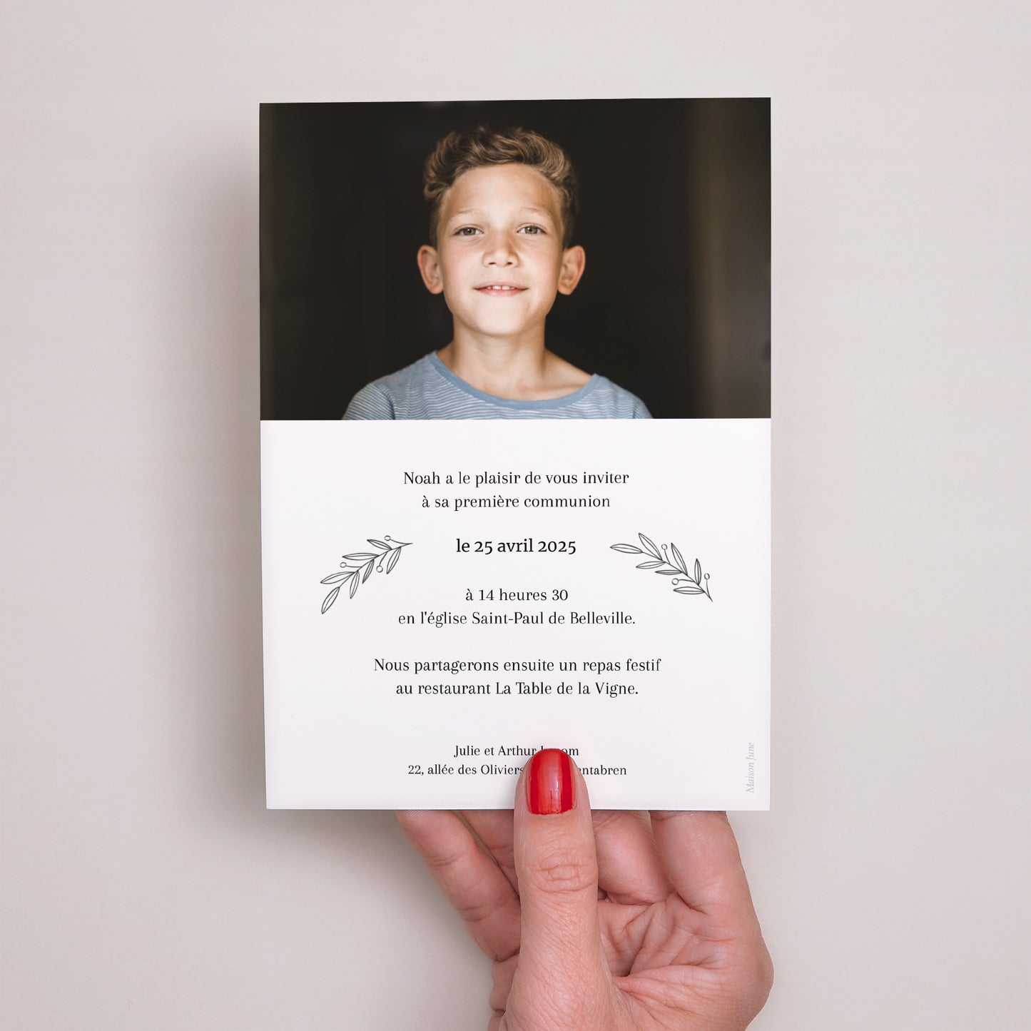 Faire-part Communion Portrait Église style crayonné photo N° 3