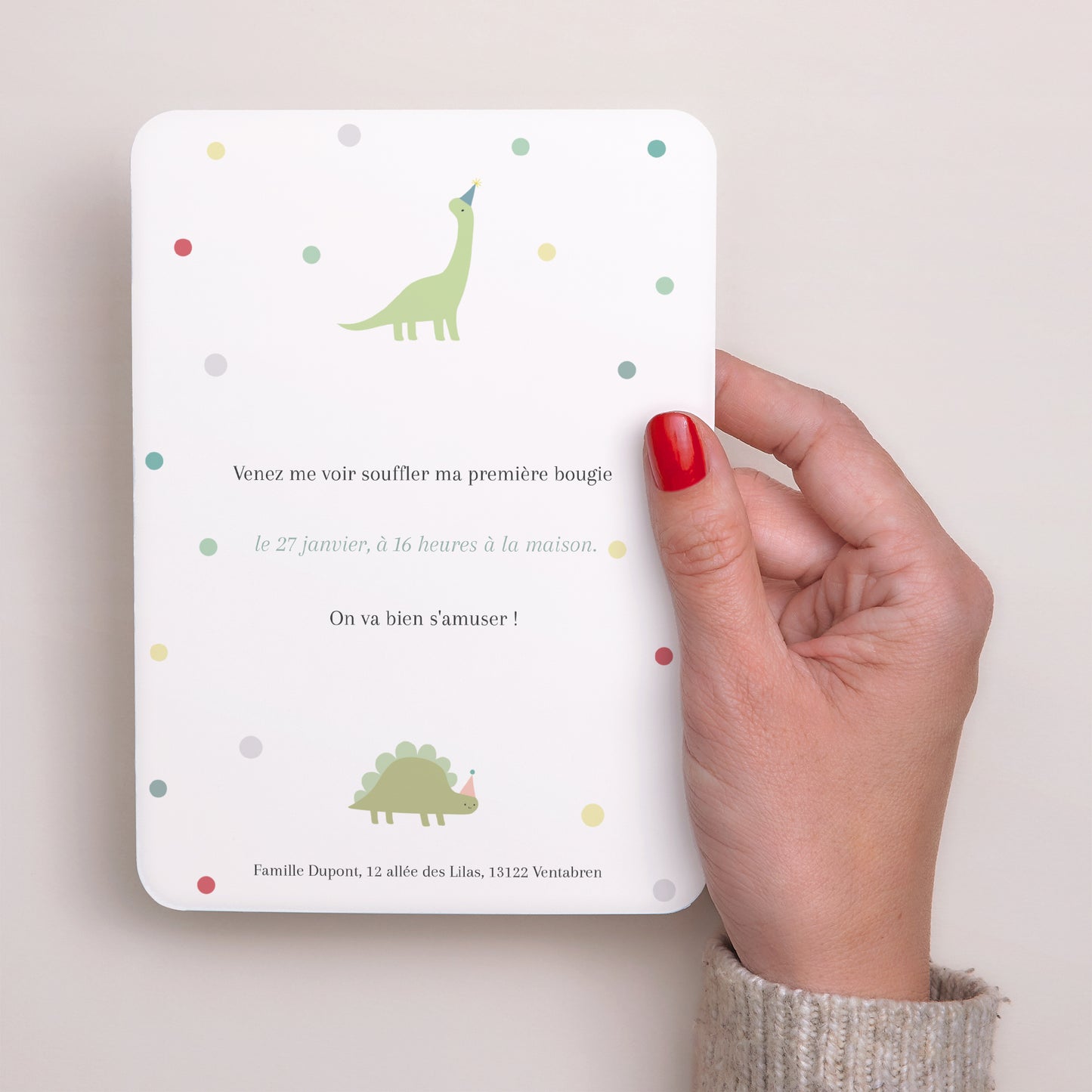 Invitations Anniversaire Enfant Portrait, bords arrondis La salsa du Dino photo N° 3