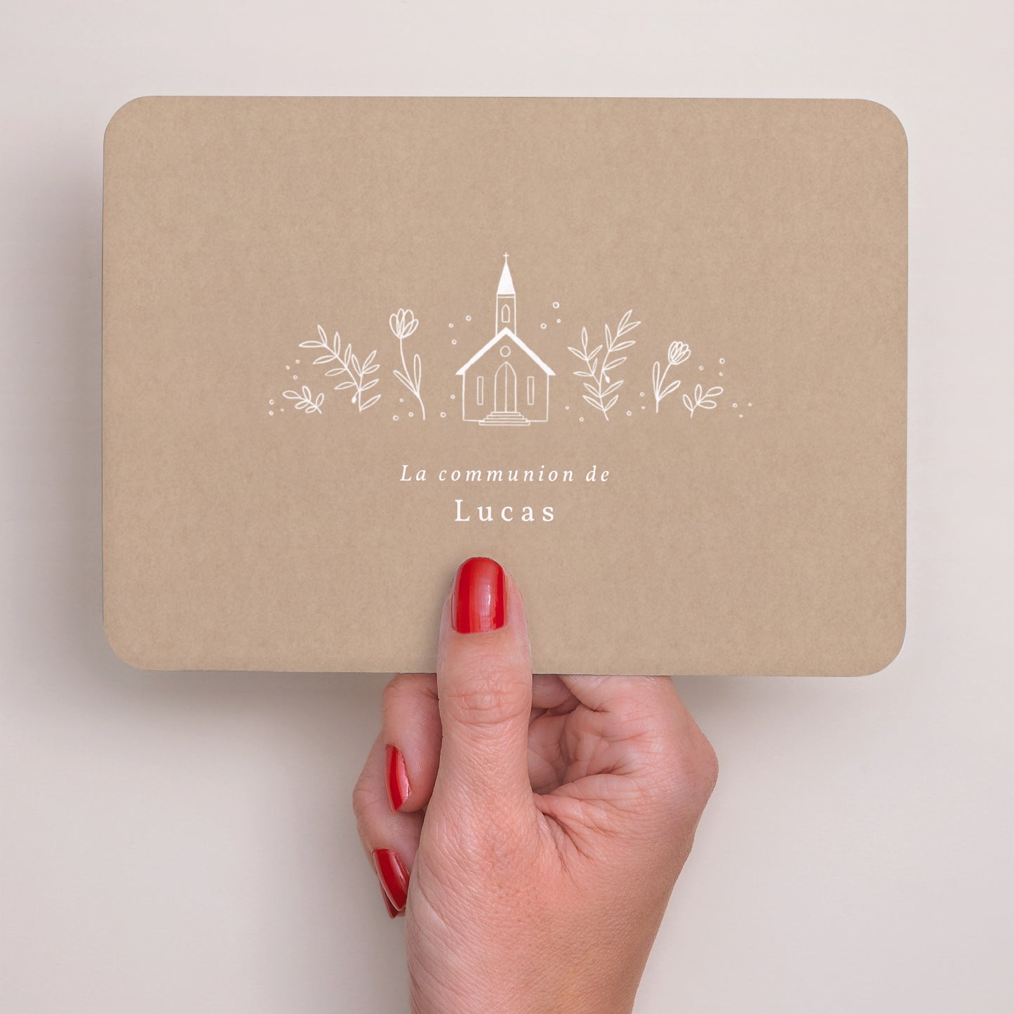 Faire-part Communion Paysage, bords arrondis Église, Effet Kraft photo N° 3