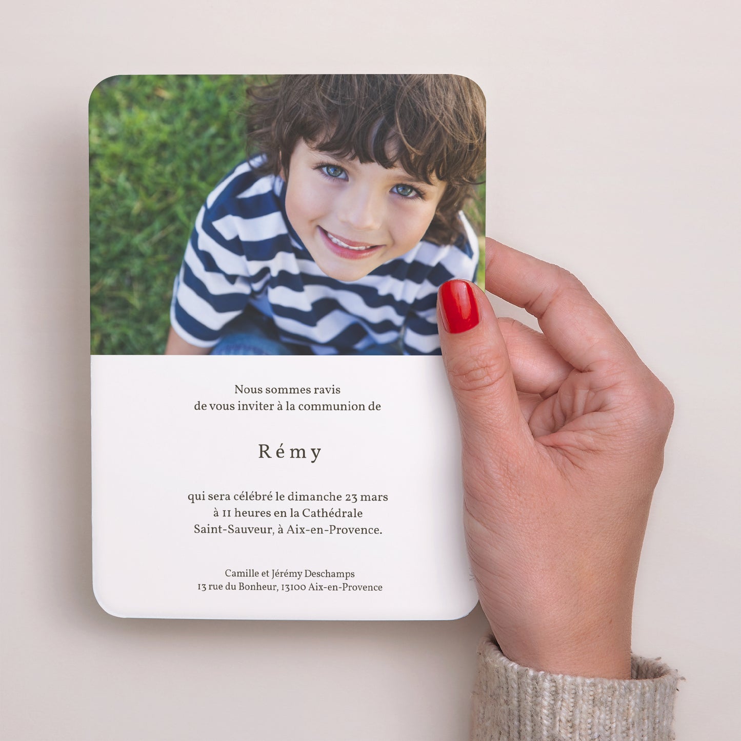 Faire-part Communion Portrait, bords arrondis Motif Doré photo N° 3