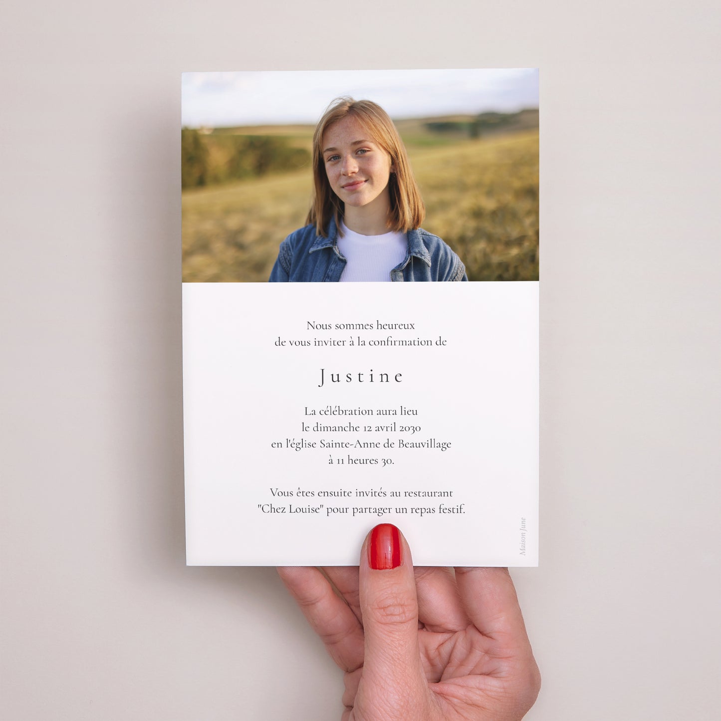 Faire-part Confirmation Portrait Rayures et croix photo N° 3