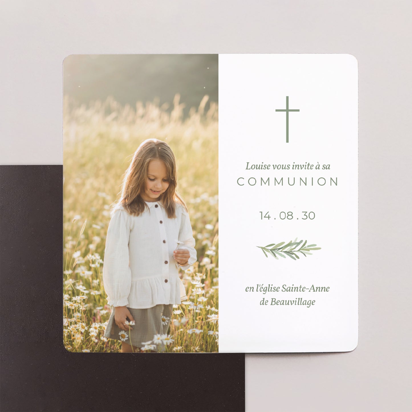 Faire-part Communion Lot de 9, magnétique Brin d'Olivier photo N° 1