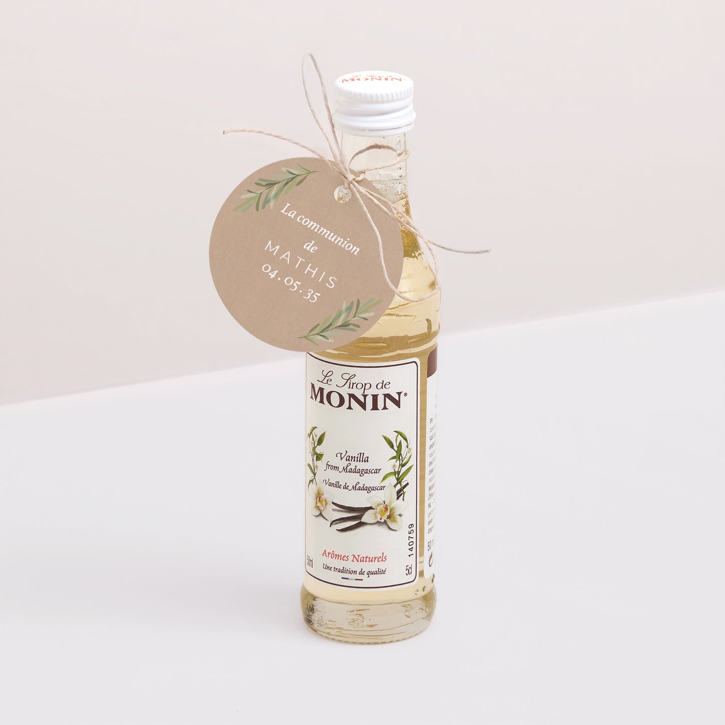 Etiquette perforée Communion Ronde Imitation Kraft & Brin d'olivier photo N° 3